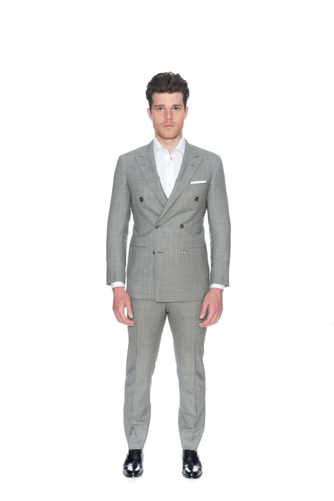 $4590 D'AVENZA Grey Wool Double Breasted Suit Hand-Sewn in Italy 40 US / 50 EU