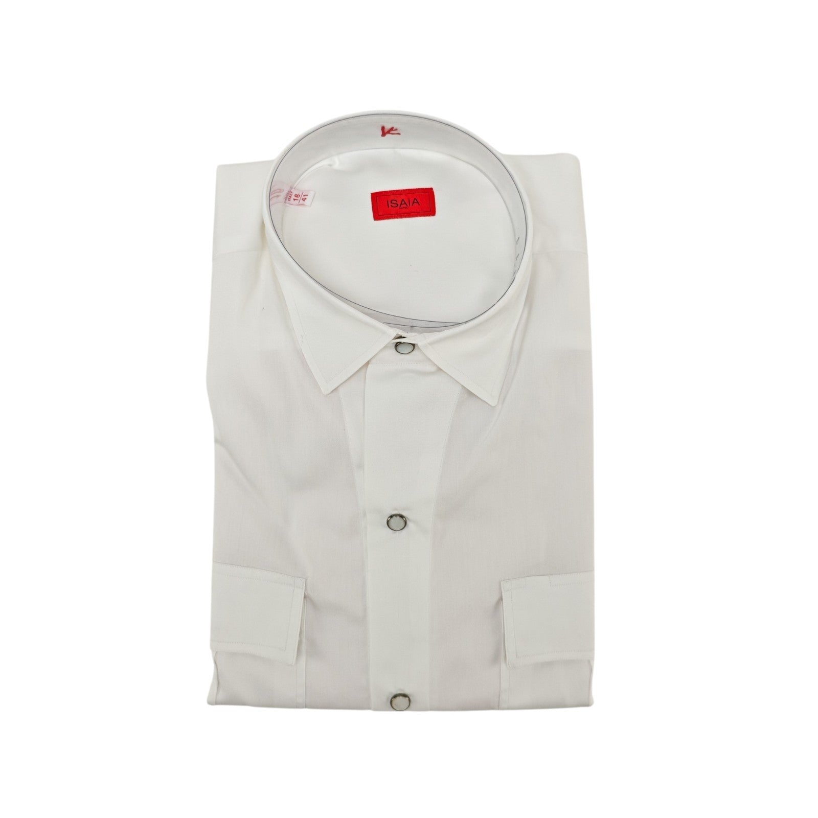 850$ ISAIA "Western" Casual Shirt Pockets White Fine Cotton 16 - 41