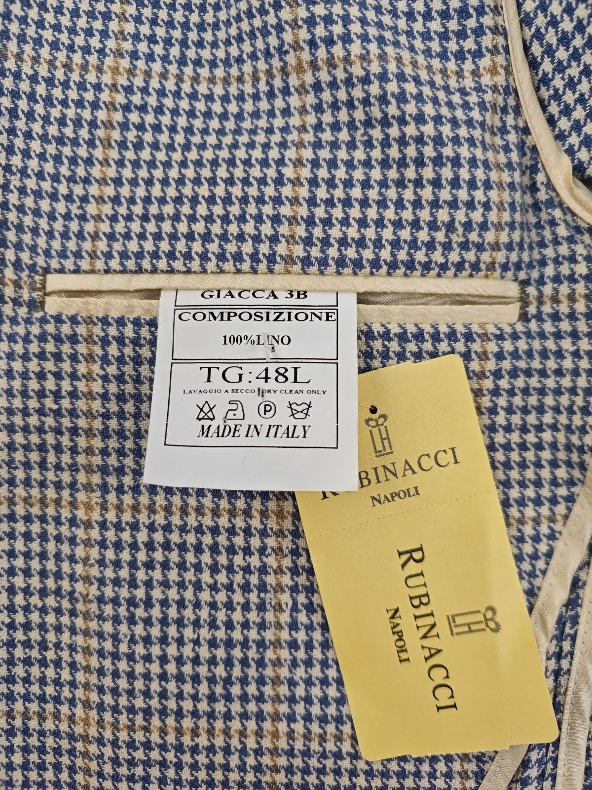 $1750 RUBINACCI NAPOLI Blue Checks Jacket Sport Coat 100% Linen 38 US / 48 EU