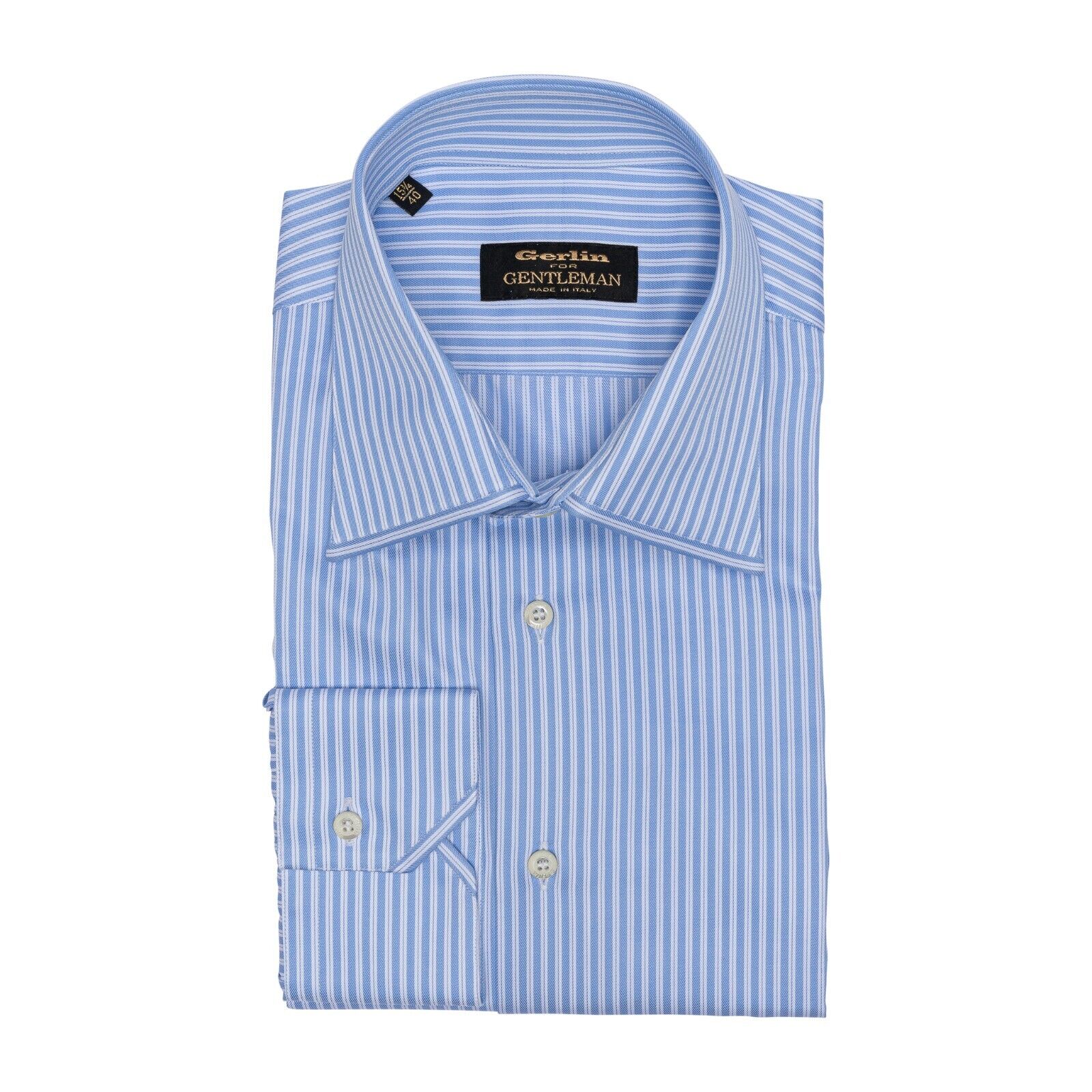 690$ LUXURY GERLIN Shirt Light Blue Striped Twill Cotton 2AI ZILLI