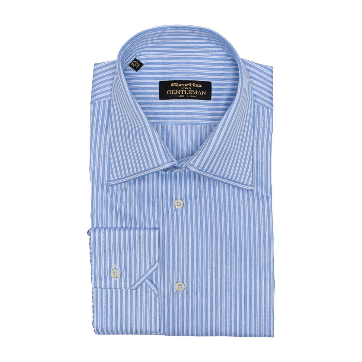 690$ LUXURY GERLIN Shirt Light Blue Striped Twill Cotton 2AI ZILLI