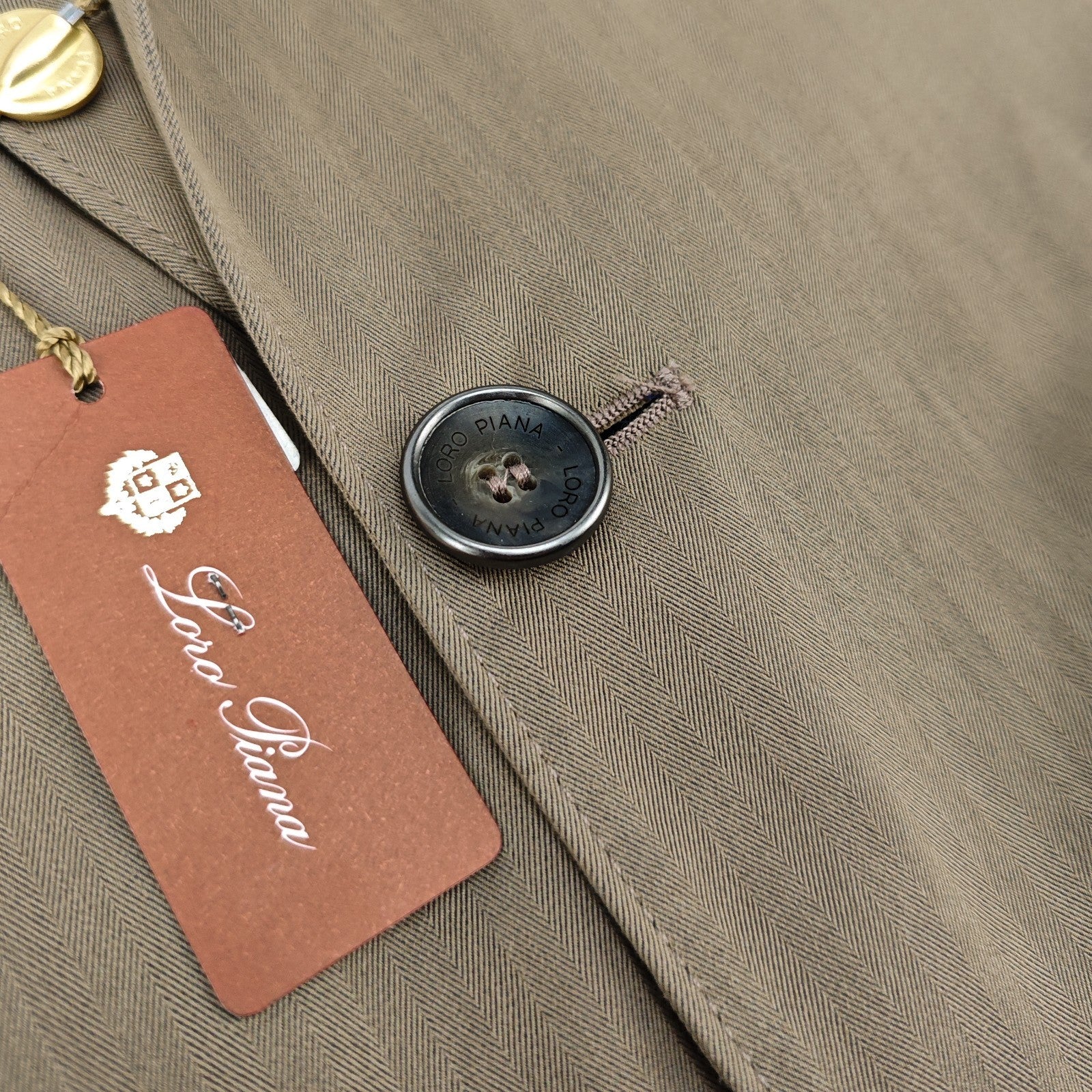 2900$ LORO PIANA Jacket Sport Coat Olive Green Cotton Leather Detail 40 US 50 IT