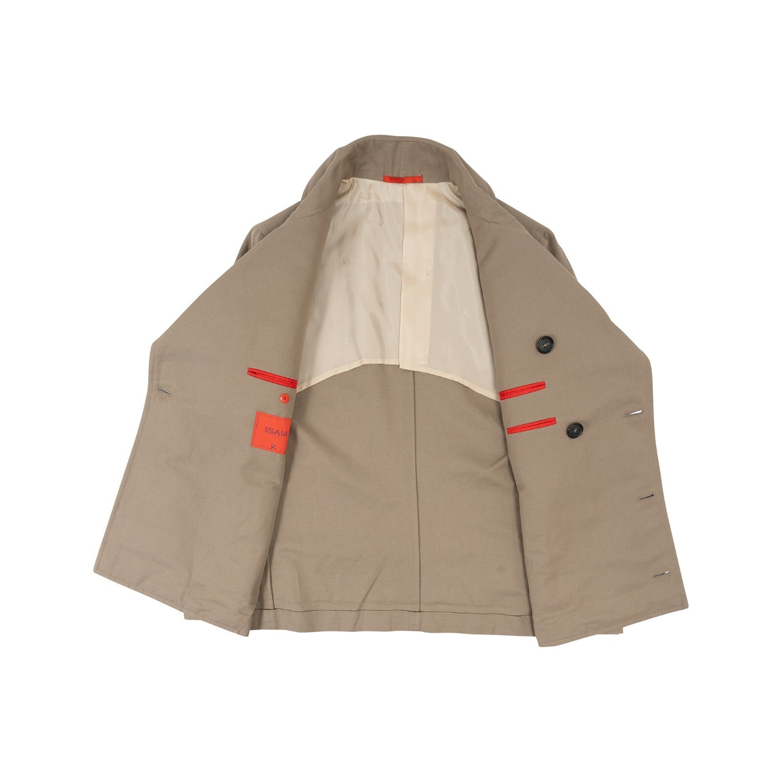 $3800 ISAIA NAPOLI Beige Handmade Caban Peacoat Coat Cotton / Linen 38 US 48 EU