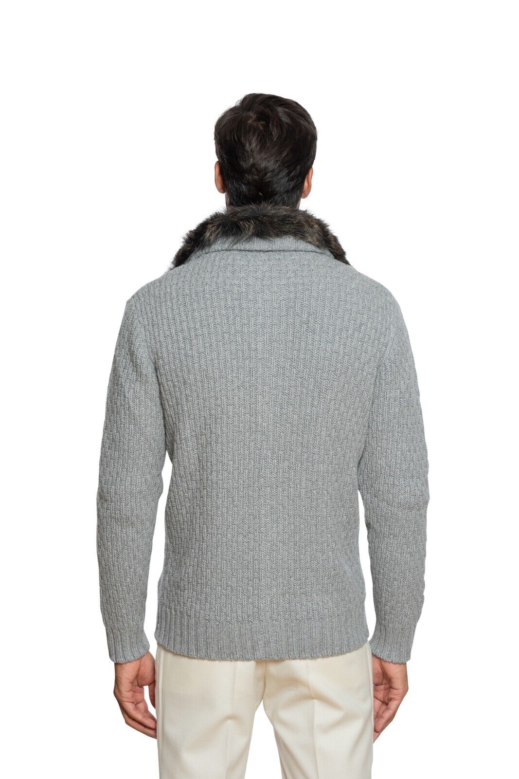 1100$ DELLA CIANA CASHMERE Bomber Cardigan Merinos / Cashmere + Fur 40 US  50 EU