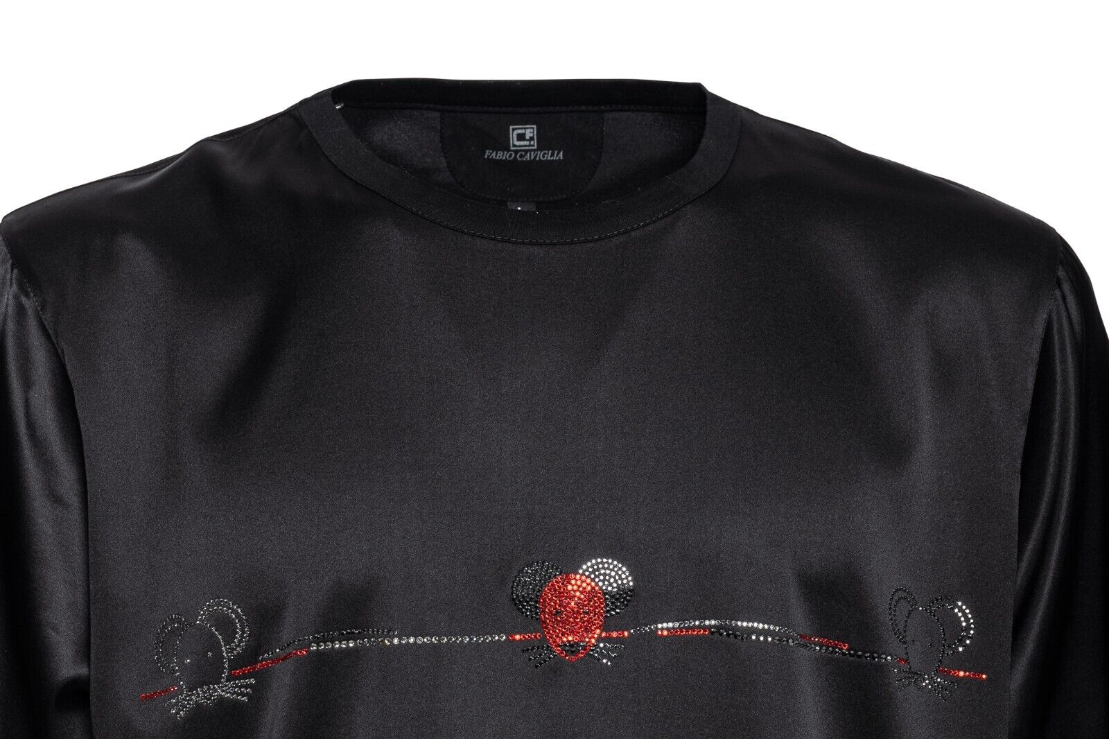 750$ LUXURY FABIO CAVIGLIA T-Shirt "MOUSE STRASS" 100% Silk COMO STRETCH Size L