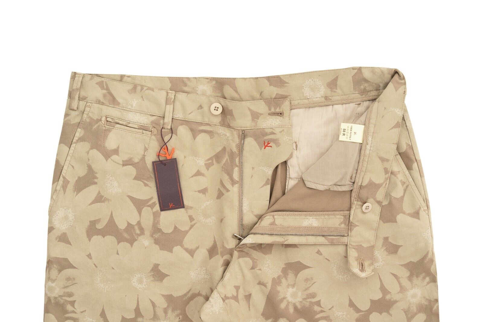 650$ ISAIA NAPOLI Floral Beige Chino Sport Short Pant Cotton Blend