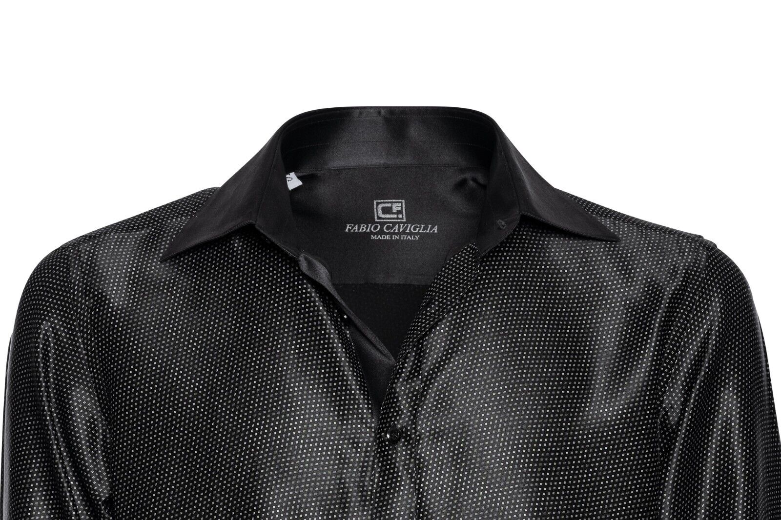 1600$ LUXURY FABIO CAVIGLIA Shirt " MICRO " Black t 100% Silk Satin Size S