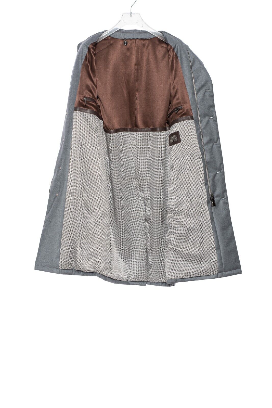 $4200 HETTABRETZ Gray Coat Wool Leather Silk Water-resistant 40 US / 50 EU Slim