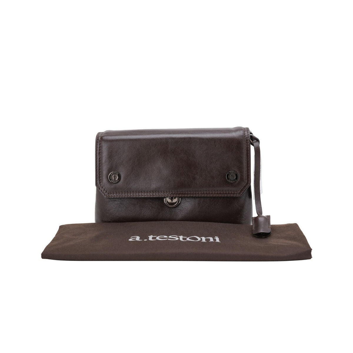 $390 Testoni Bologna Bright Brown Light Calf Hand Clutch Bag Padlock with Keys