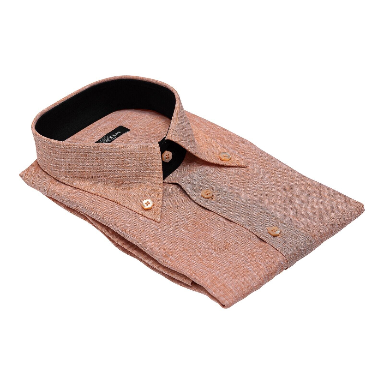 690$ ITALIAN LUXURY GERLIN Shirt Short Sleeve Peach 100% Linen 1A