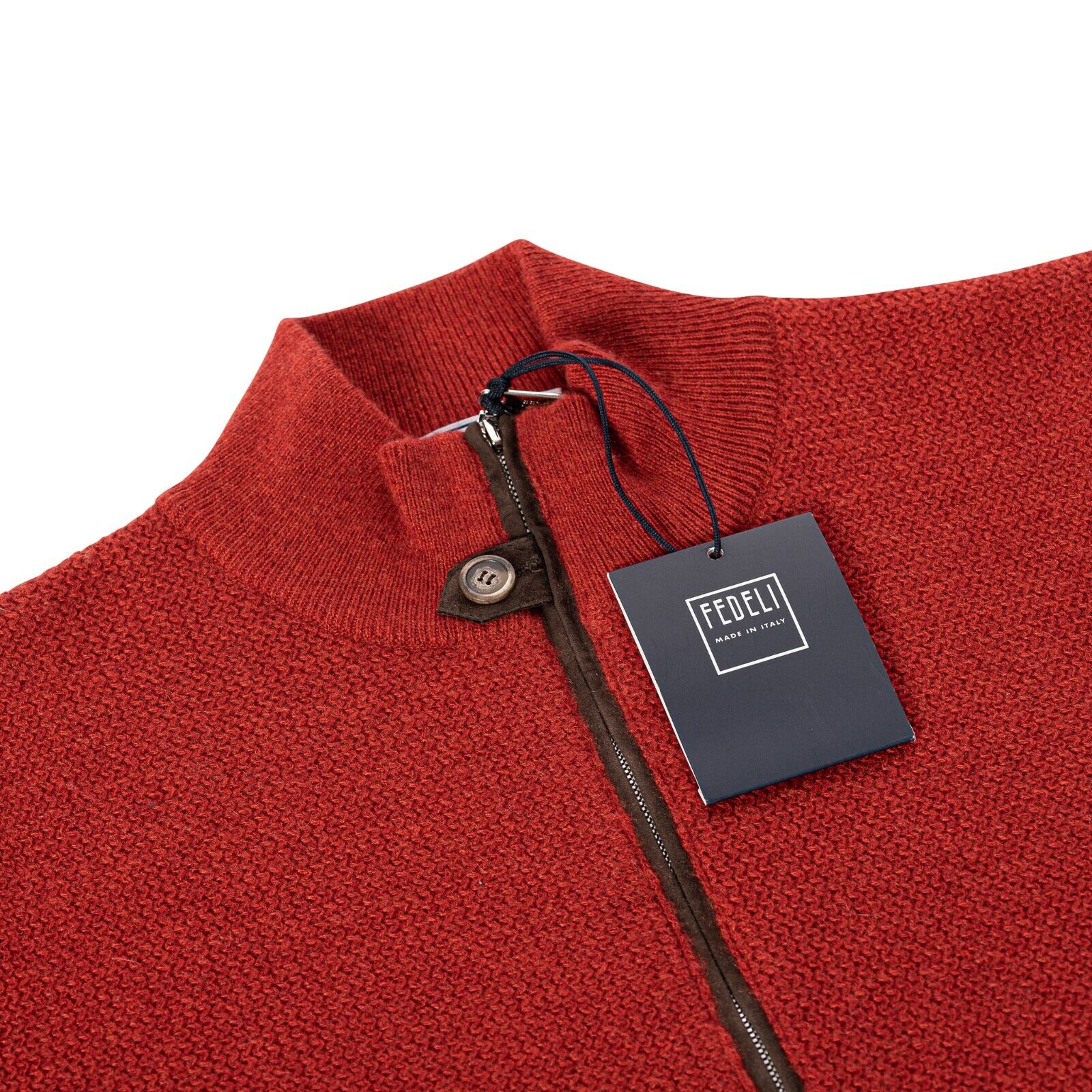 $1600 FEDELI CASHMERE Red Bomber Sweater Suede + 100% Cashmere 40 US / 50 EU