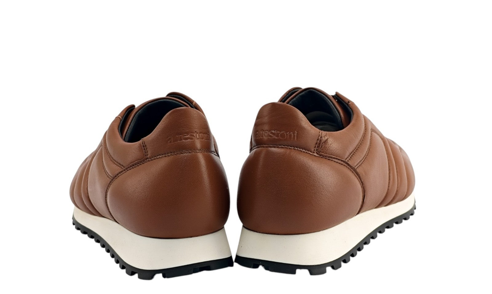 $850 TESTONI BOLOGNA Cognac Padded Sneaker Shoes Sport Nappa