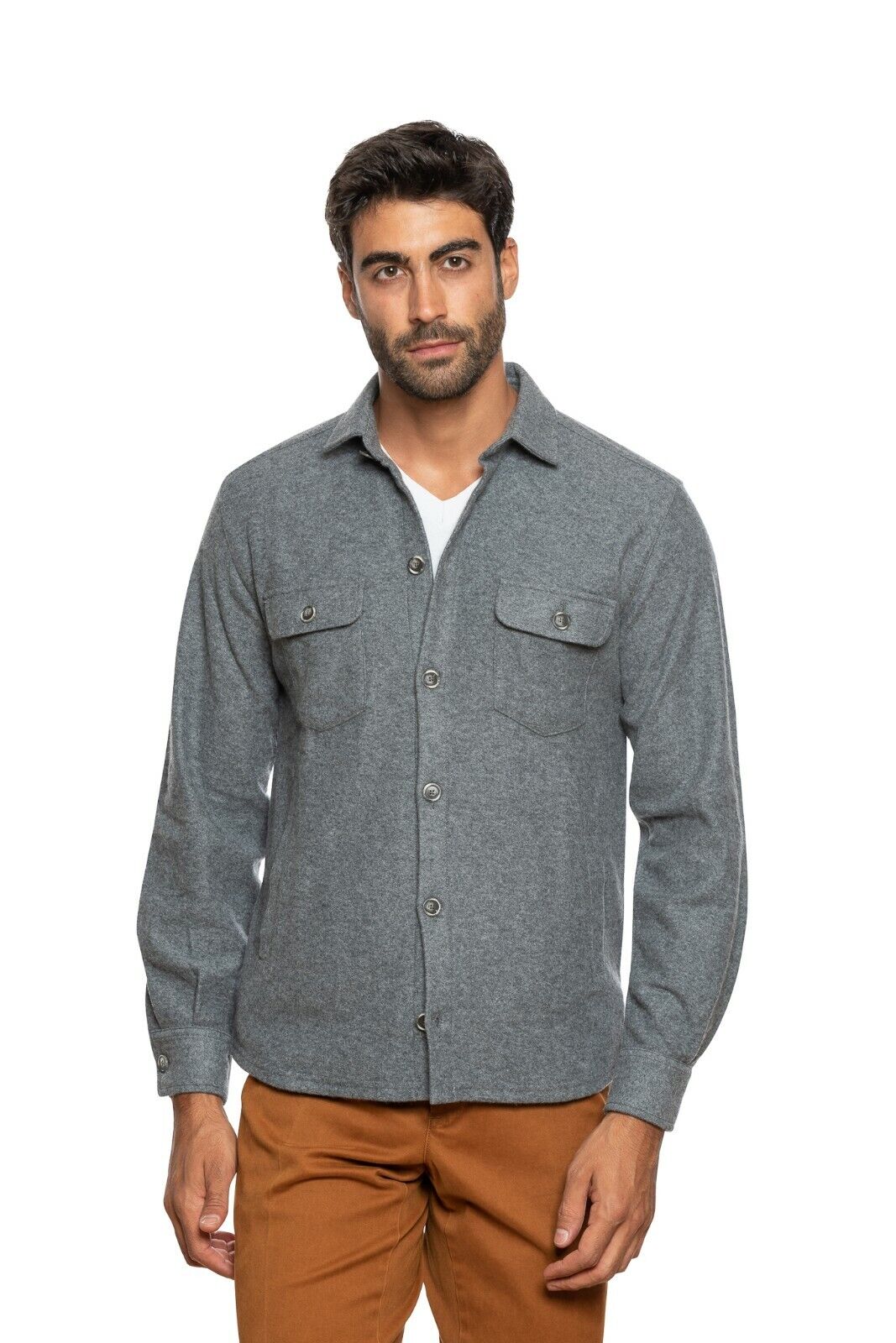 $1300 FEDELI CASHMERE Gray Oveshirt Jacket 100% Cashmere Flannel