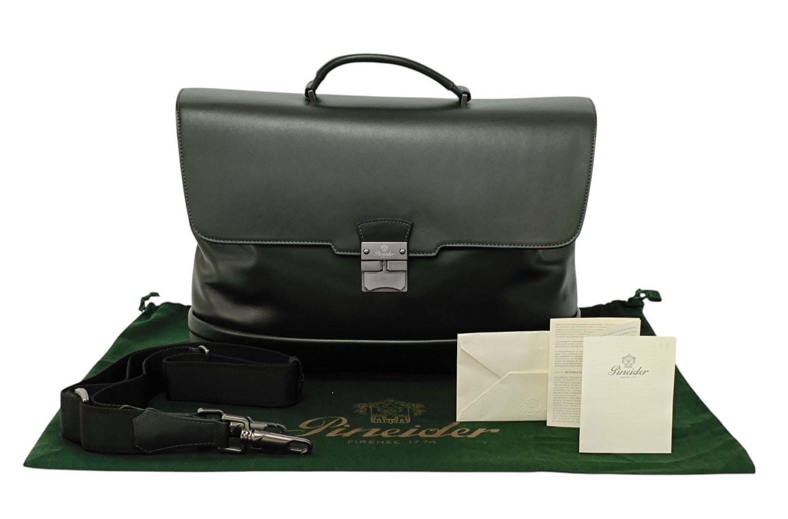 1220$ PINEIDER FIRENZE "Metro Smooth" Calf Briefcase Work Doctor Bag Noble Green