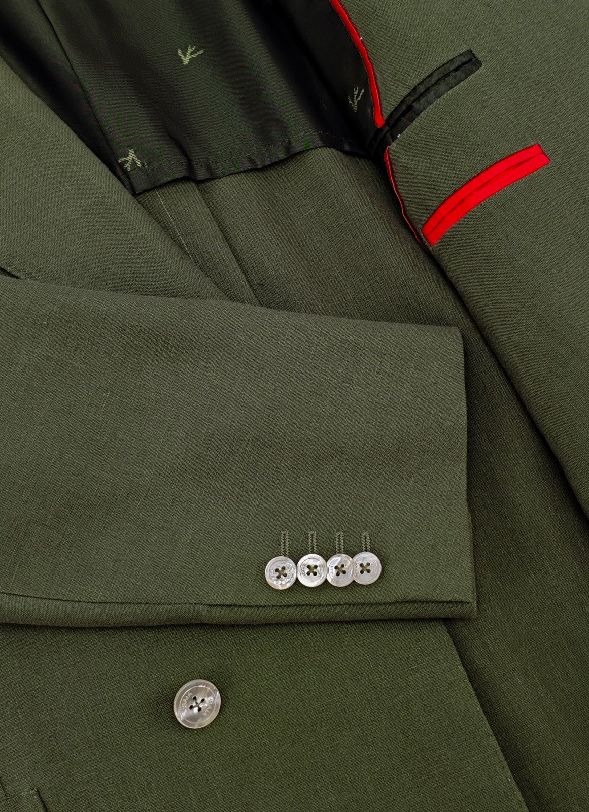 $8395 ISAIA "Marechiaro" Green Double Breasted Suit 100% Linen 38 US / 48 EU 8R