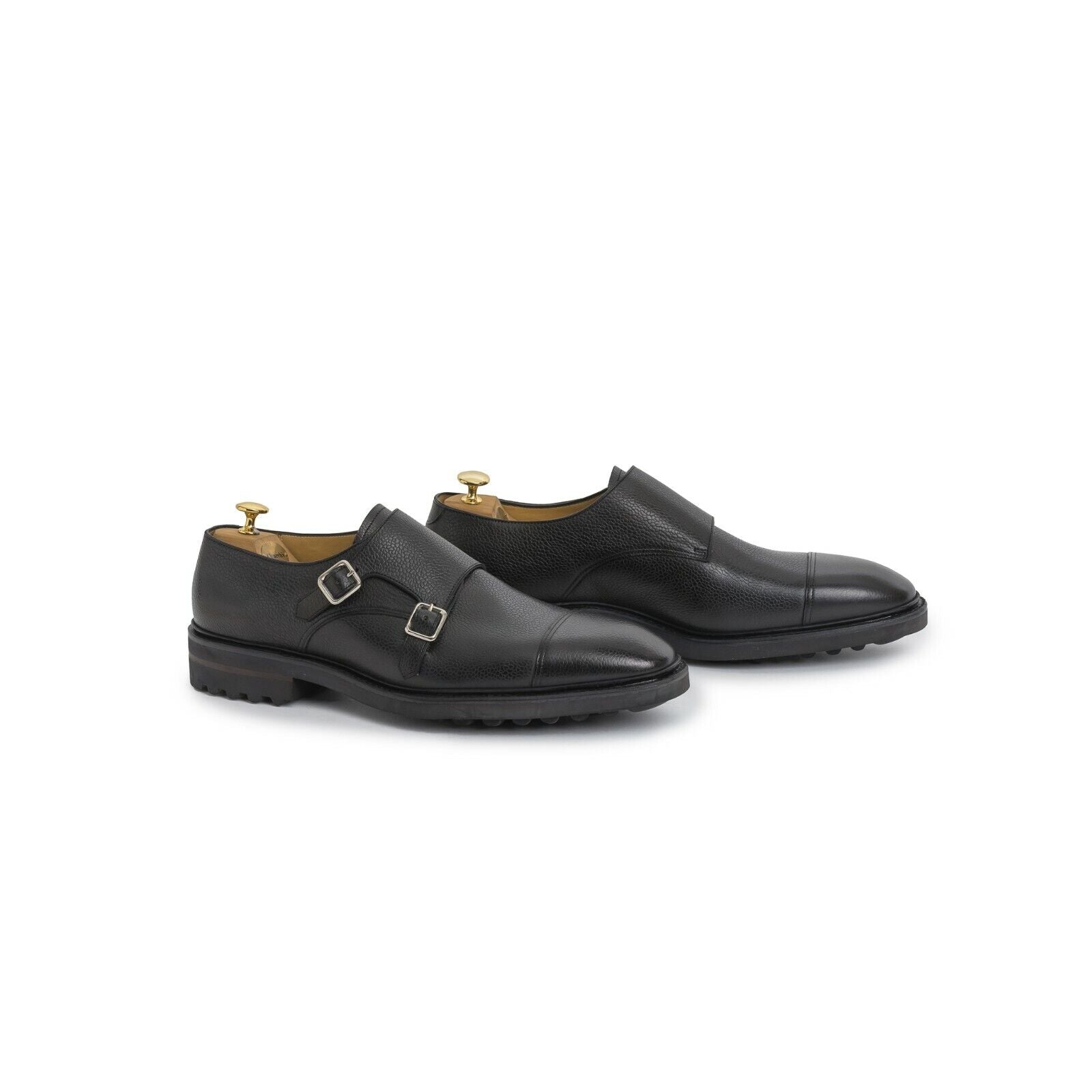 Carlos Santos Grain Double Monk Strap Shoes Black Goodyear Welted Style 9287