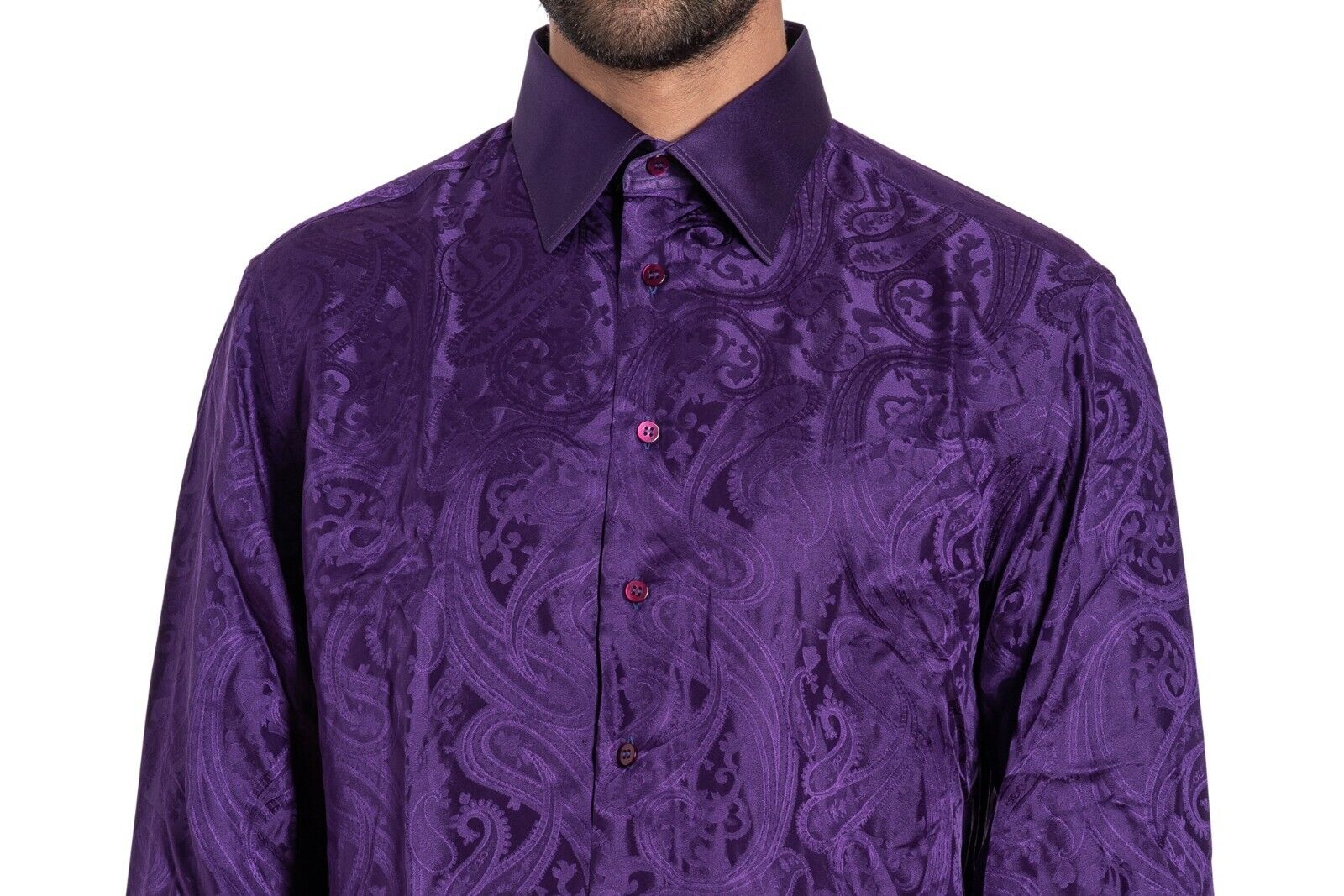 LUXURY 1400$ GERLIN Shirt Purple Paisley 100% Silk 15.75-40  BIJAN