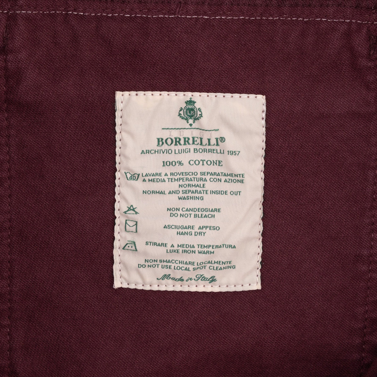 415$ LUIGI BORRELLI NAPOLI Burgundy Jeans Cotton 36 US / 52 EU - Made in Italy