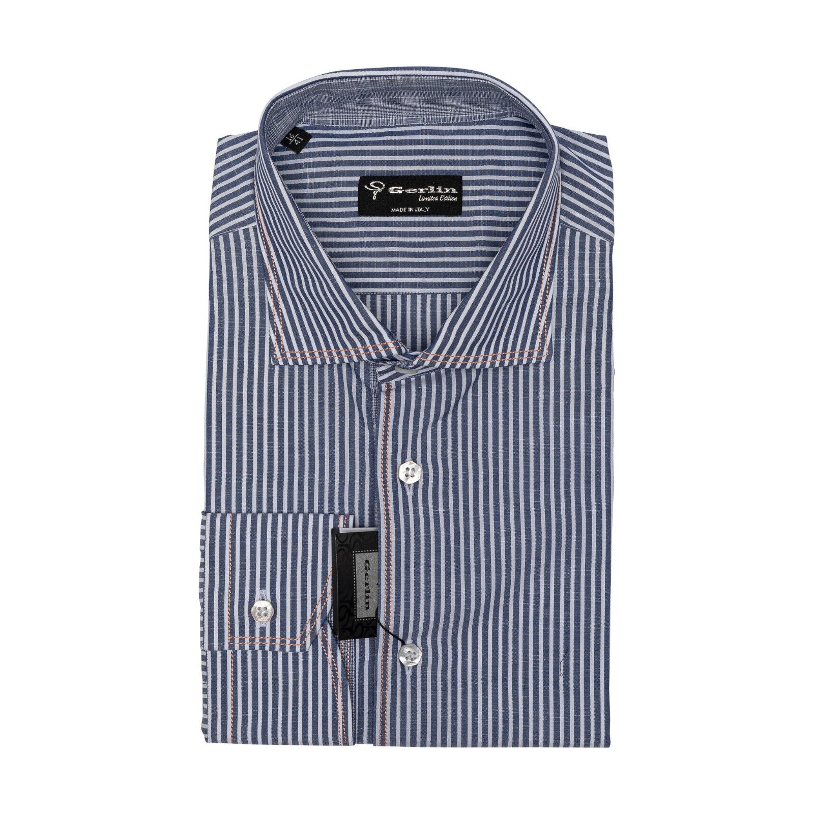 690$ LUXURY GERLIN Shirt Blue Linen & Cotton 16 - 41 9C BIJAN