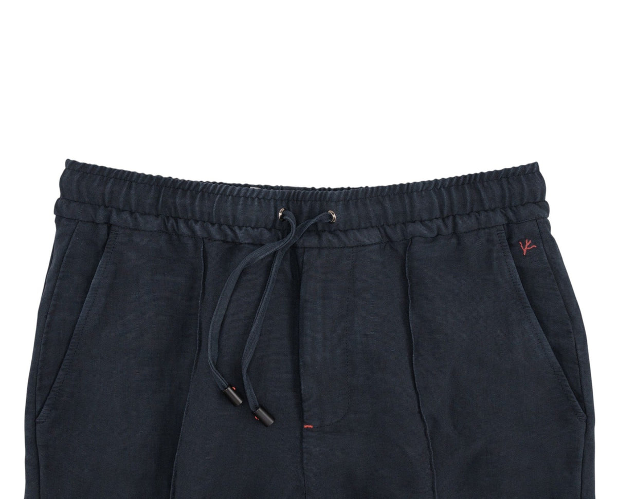 1050$ ISAIA NAPOLI Blue Navy Drawstring Pant Cotton Slim Tapered 32 US / 48 EU