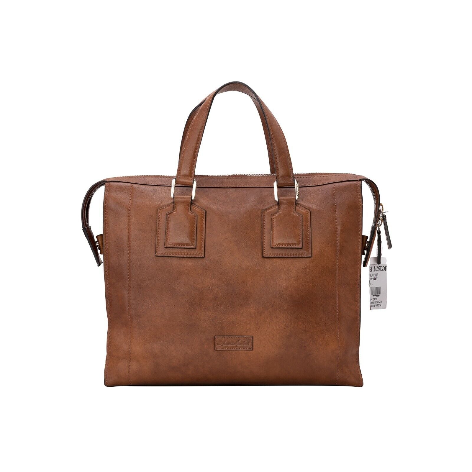 $1590 Testoni Bologna Briefcase PC Case Handbag Coffee TAMPONATO Calf