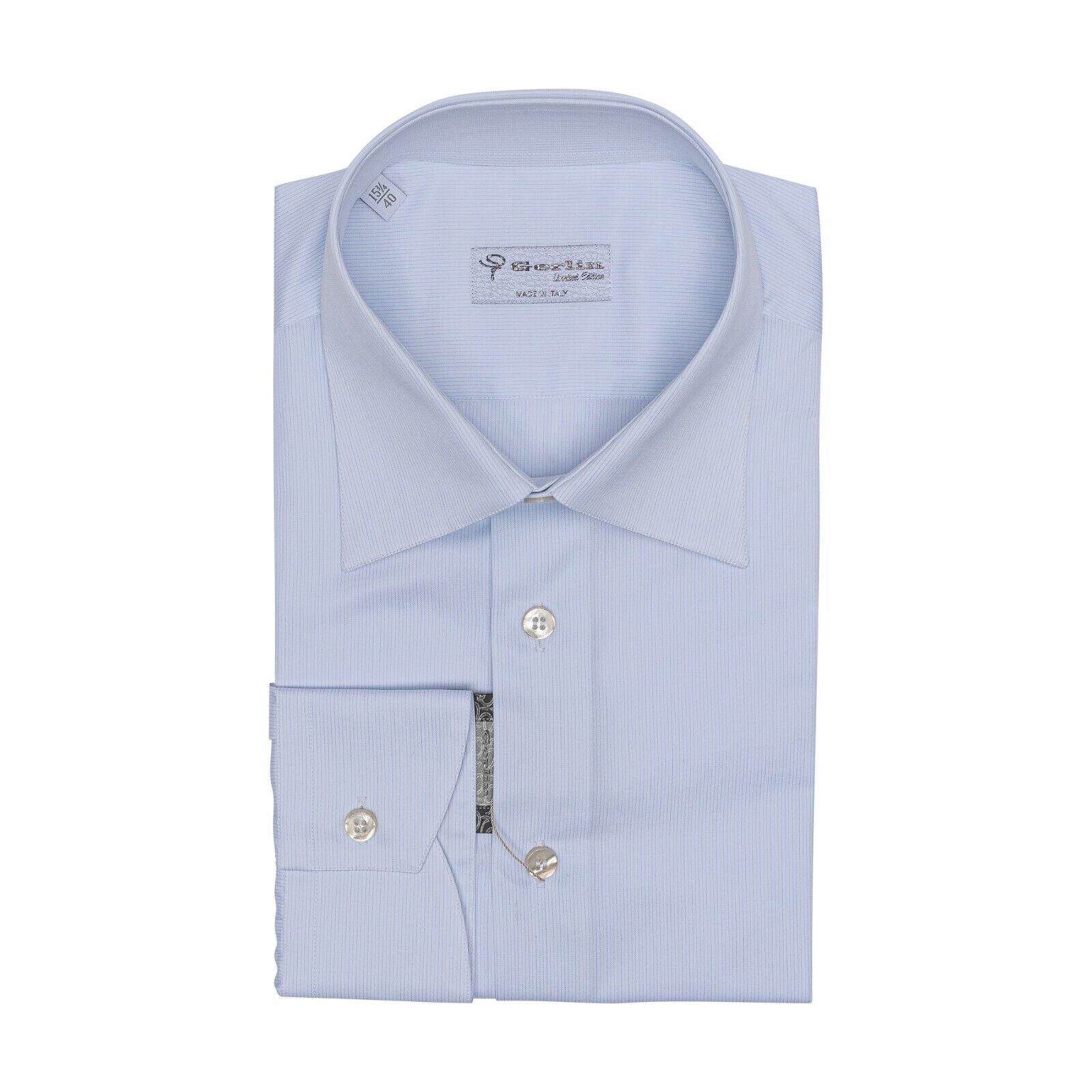 690$ LUXURY GERLIN Shirt Striped Light Blue ALUMO Cotton 1V ZILLI