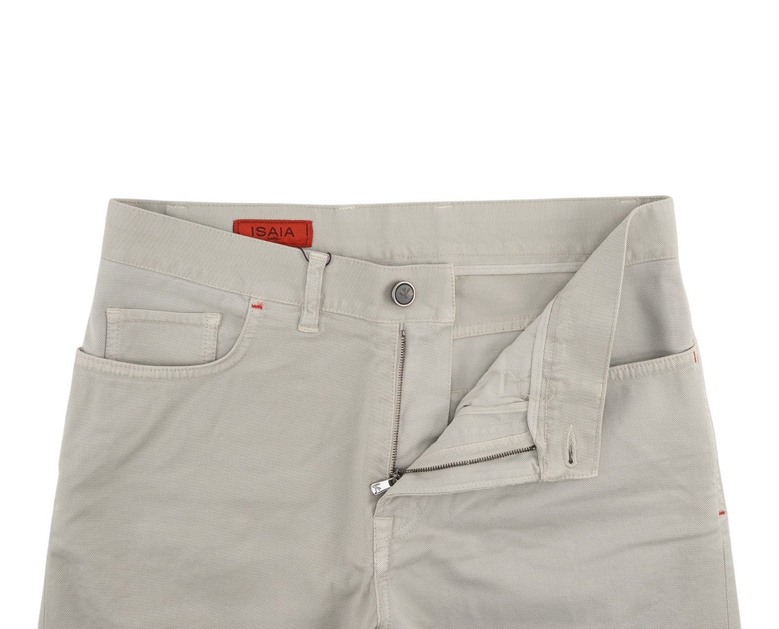 720$ ISAIA NAPOLI Ivory 5 Pockets Pant Twill Denim Cotton Slim-Straight Fit