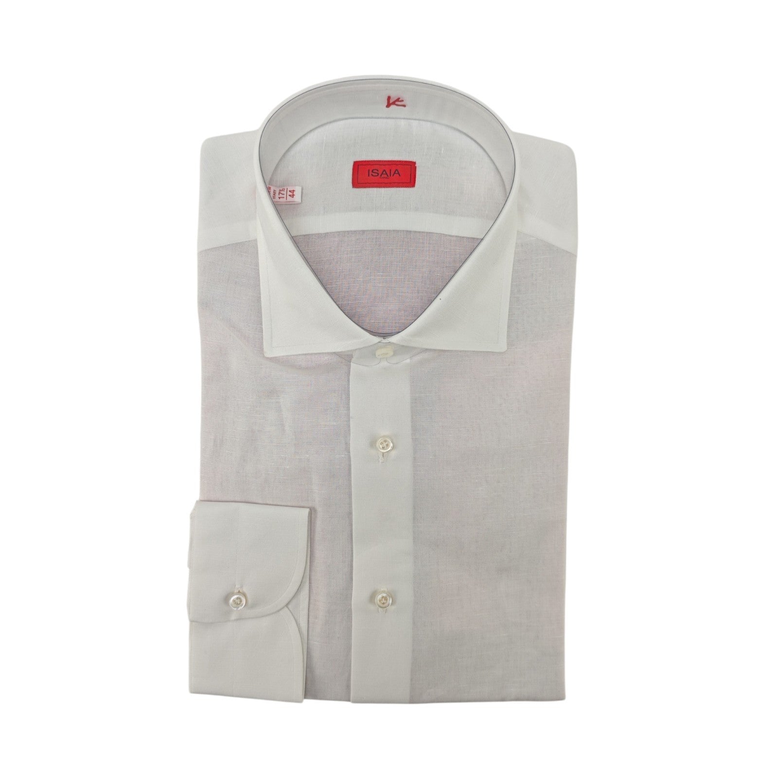 850$ ISAIA NAPOLI "Mix" Hand-Sewn Dress Shirt White Cotton - Linen 17.5 - 44