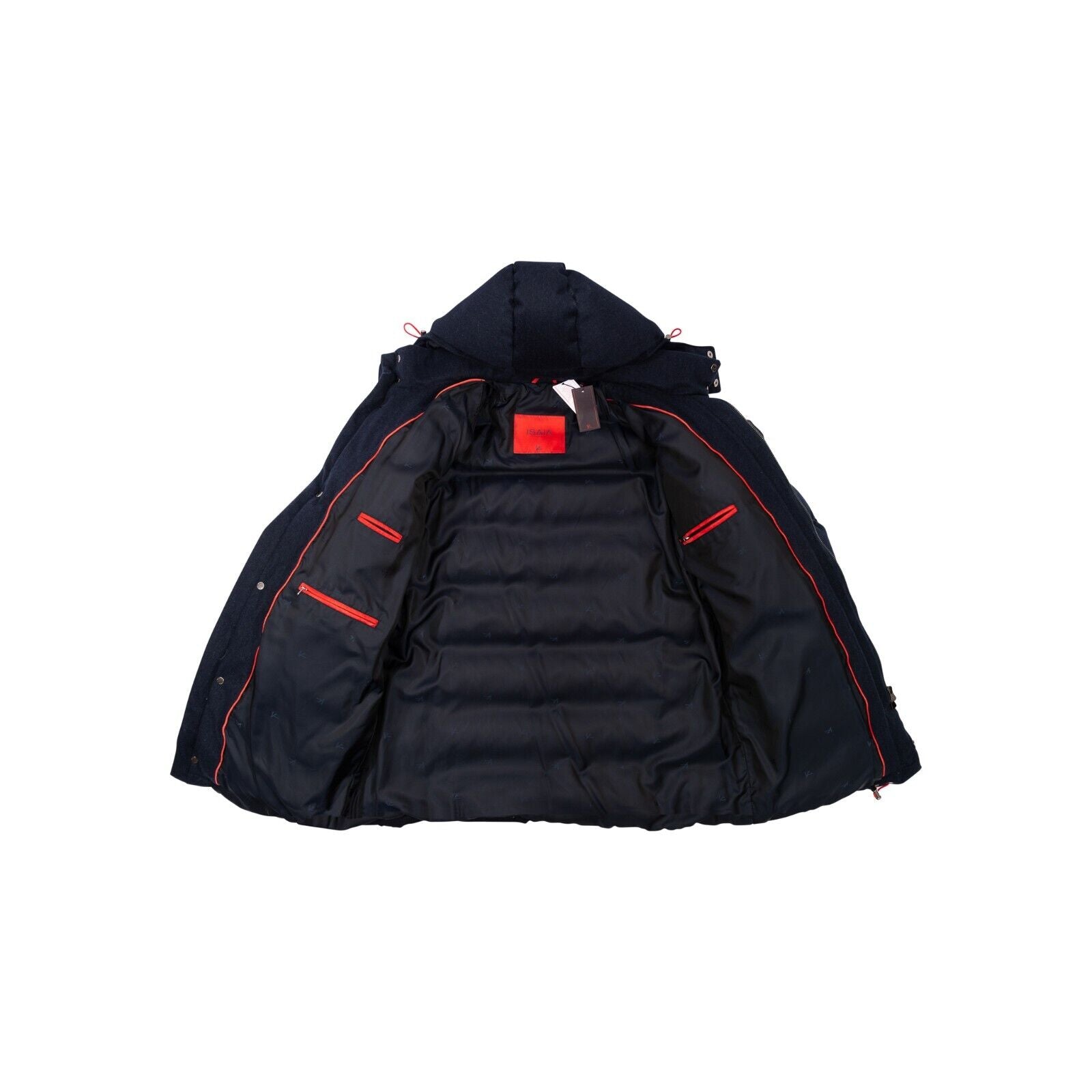 $6500 ISAIA NAPOLI Blue Navy Goose Down Hooded Puffer Coat 100% Cashmere