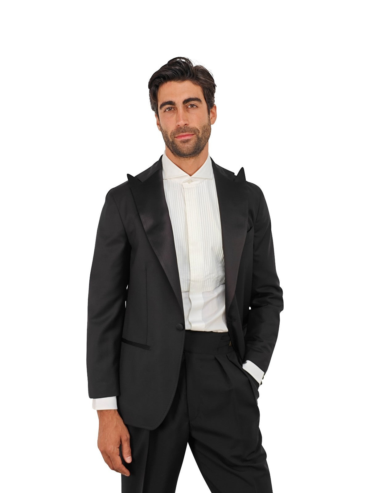 $1690 RUBINACCI NAPOLI Black Peak Lapel 1 Button Tuxedo Jacket 36 US / 46 EU