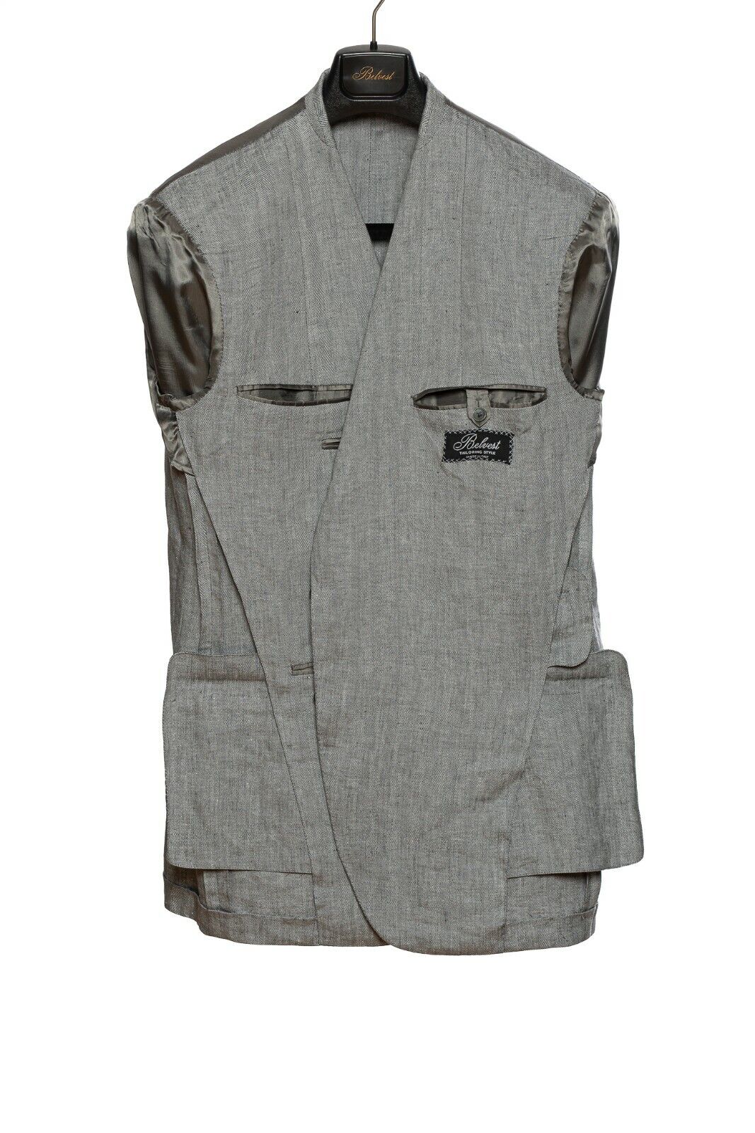 2190$ BELVEST Gray Herringbone Pure Linen Jacket Blazer 42 US / 52 EU 7 R