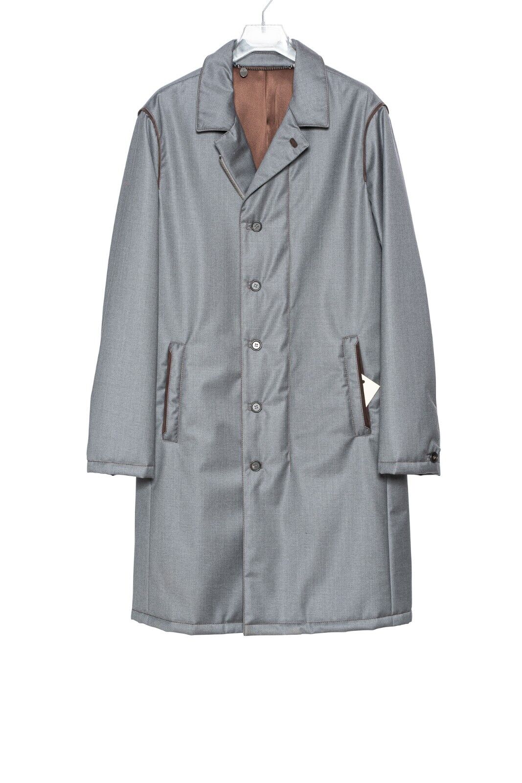 $4200 HETTABRETZ Gray Coat Wool Leather Silk Water-resistant 40 US / 50 EU Slim