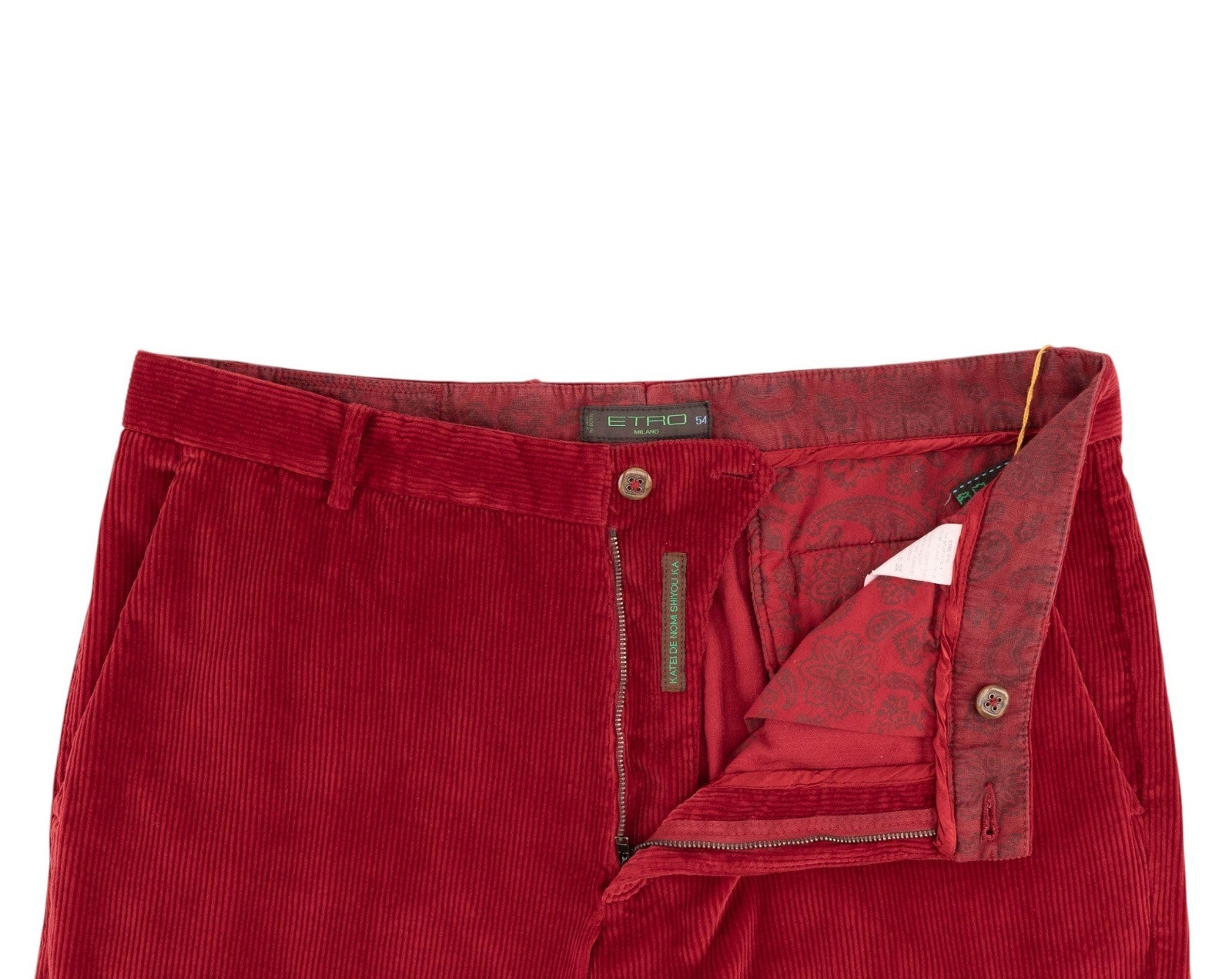 780$ ETRO MILANO Red Corduroy Cotton Pant Straight Leg 38 US / 54 EU