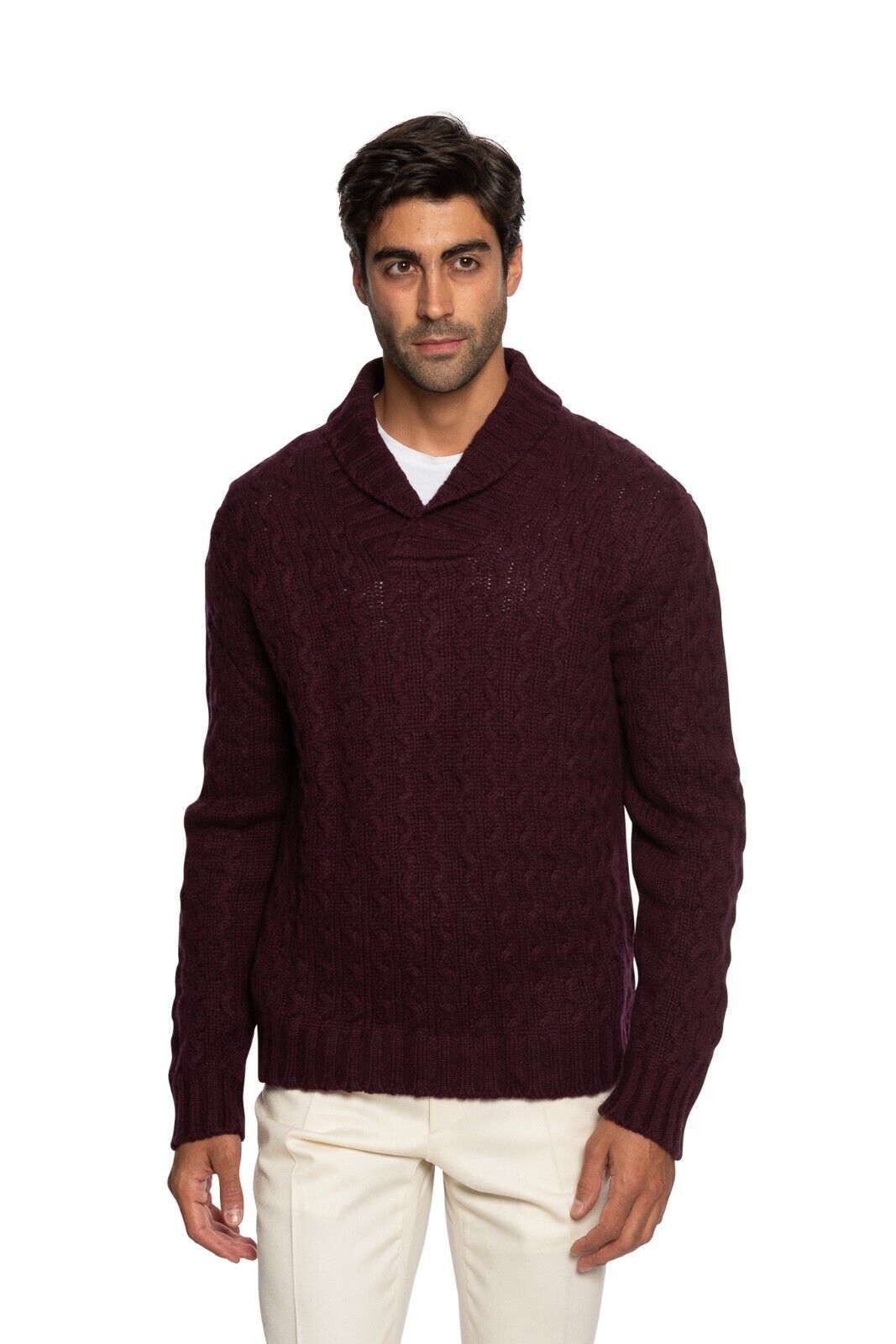 $1400 FEDELI CASHMERE Burgundy Cable-Knit Sweater 100% Cashmere 40 US / 50 EU