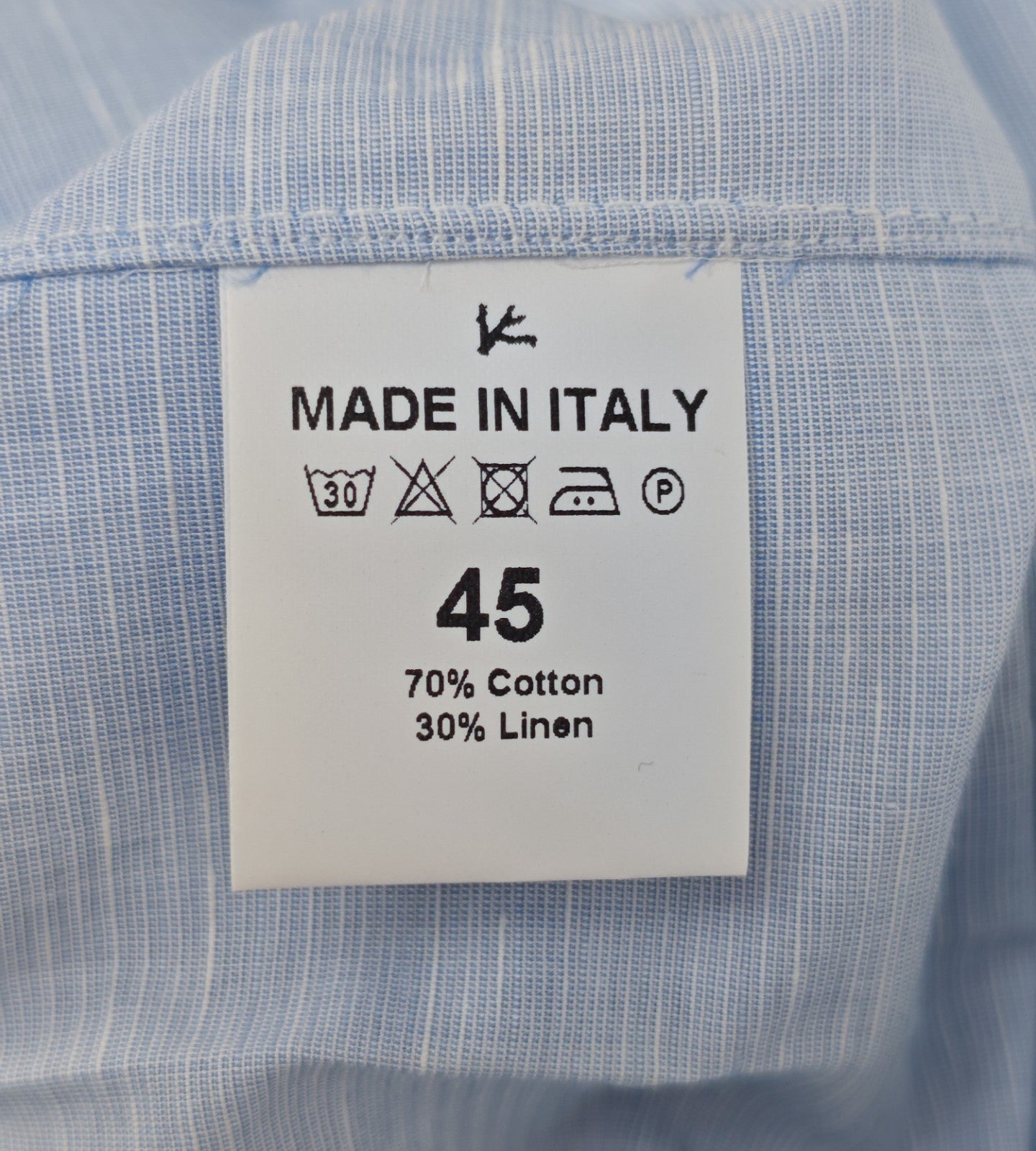 765$ ISAIA NAPOLI "Mix" Light Blue Dress Shirt Hand-Sewn Cotton Linen 18 - 45