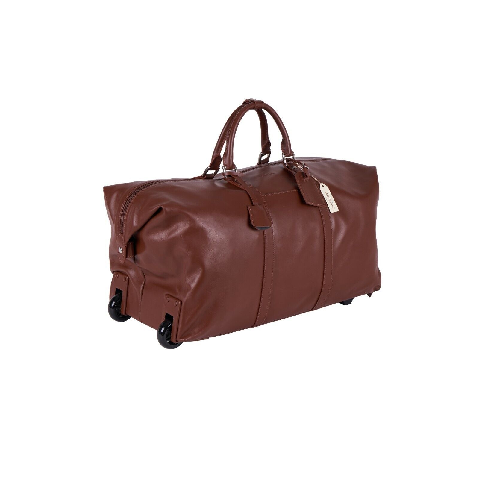 $2600 LUXURY DELL'GA MILANO Full Grain Leather Wheeled Travel Trolley Duffle Bag