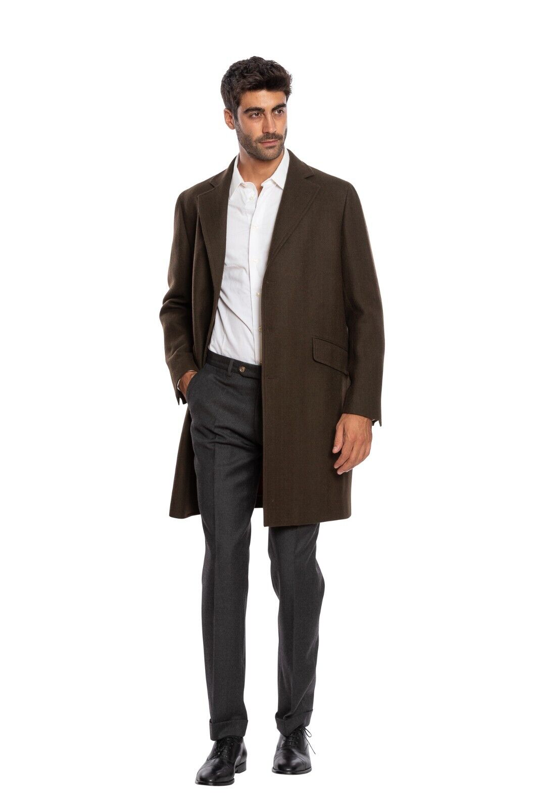 $2150 BOGLIOLI MILANO Dark Brown Long Coat Herringbone SOLARO Wool 38 US / 48 EU