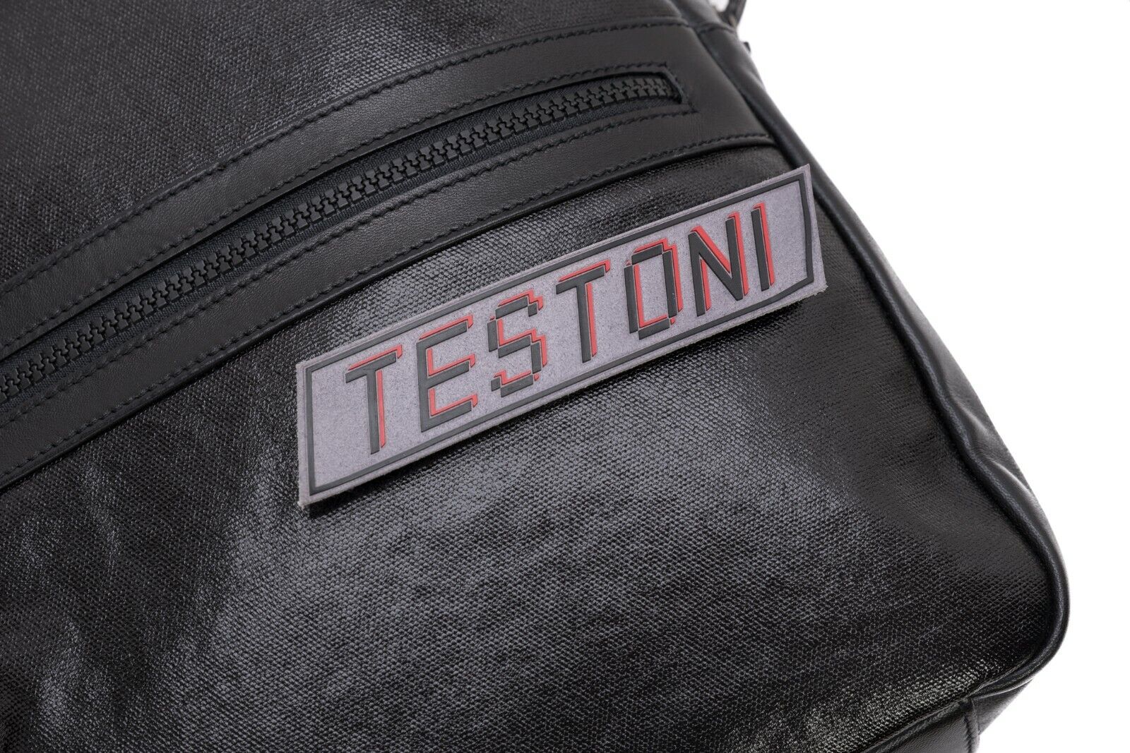 $1040 Testoni Bologna Black Luxury Backpack Techno Rain Fabric + Nappa + Patch