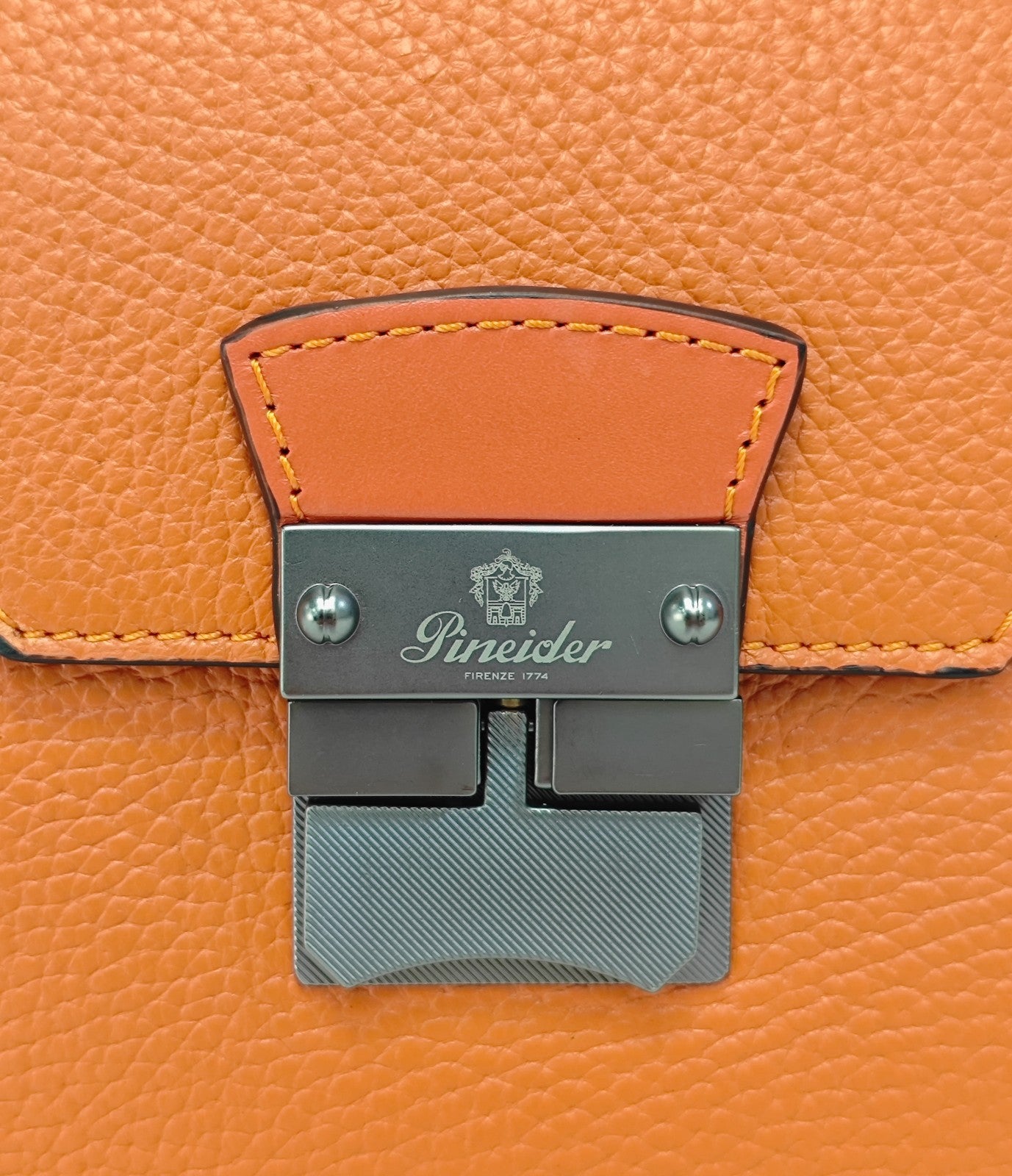 1640$ PINEIDER FIRENZE Doctor Briefcase Orange Bottolato Grain Calf Leather