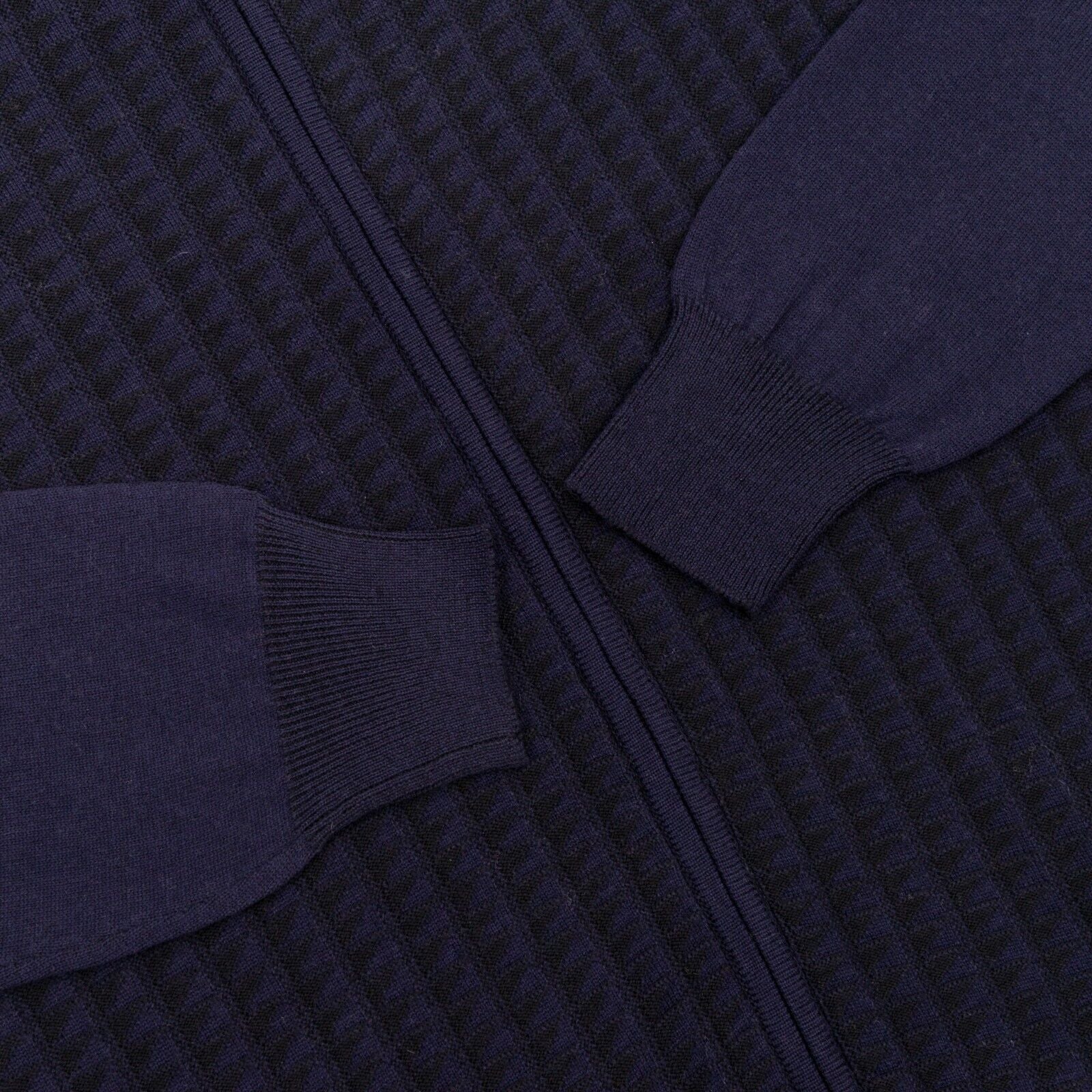 $1200 FEDELI CASHMERE Blue Cardigan Sweater Zip Jacquard Wool 140's 40 US 50 EU