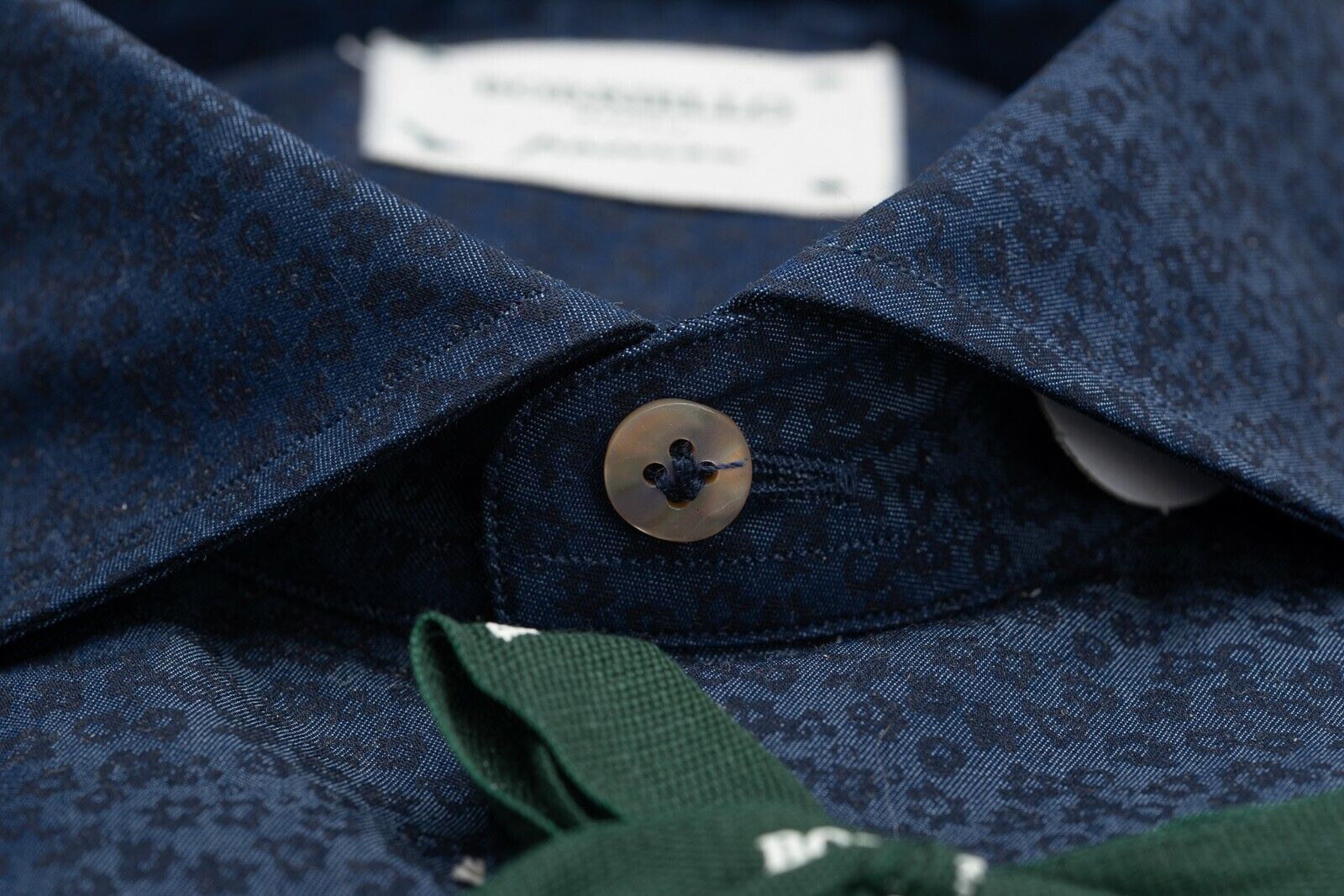 210$ BORRIELLO NAPOLI Blue Floral Shirt Cotton Denim Hand-Sewn in Italy Slim Fit