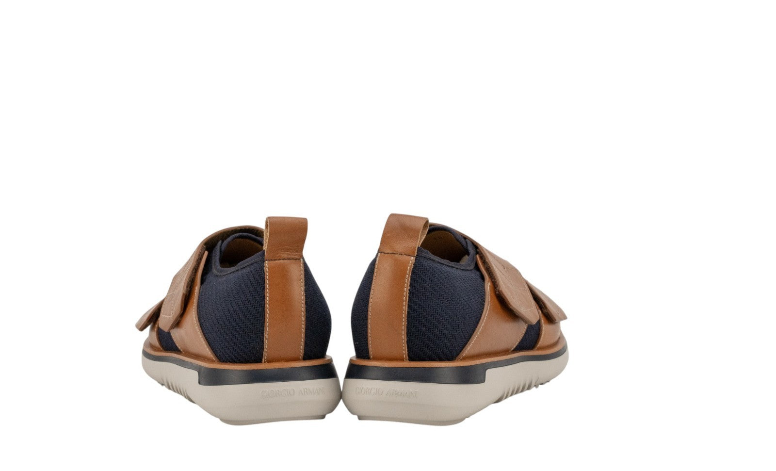 1120$ GIORGIO ARMANI Shoes Sneakers Blue Brown Canvas Leather 10 UK 11 US 44 IT
