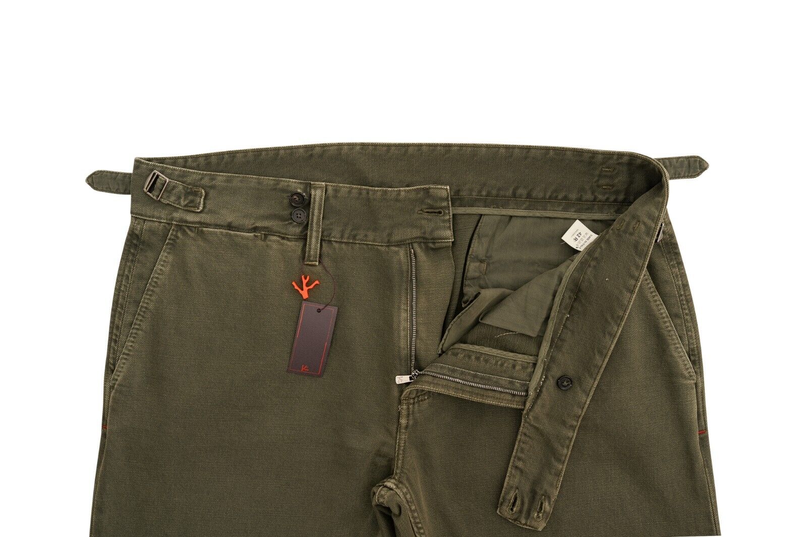 690$ ISAIA NAPOLI "CASALNUOVO" Trouser Green Denim Jeans Pant Drill Dyed Cotton
