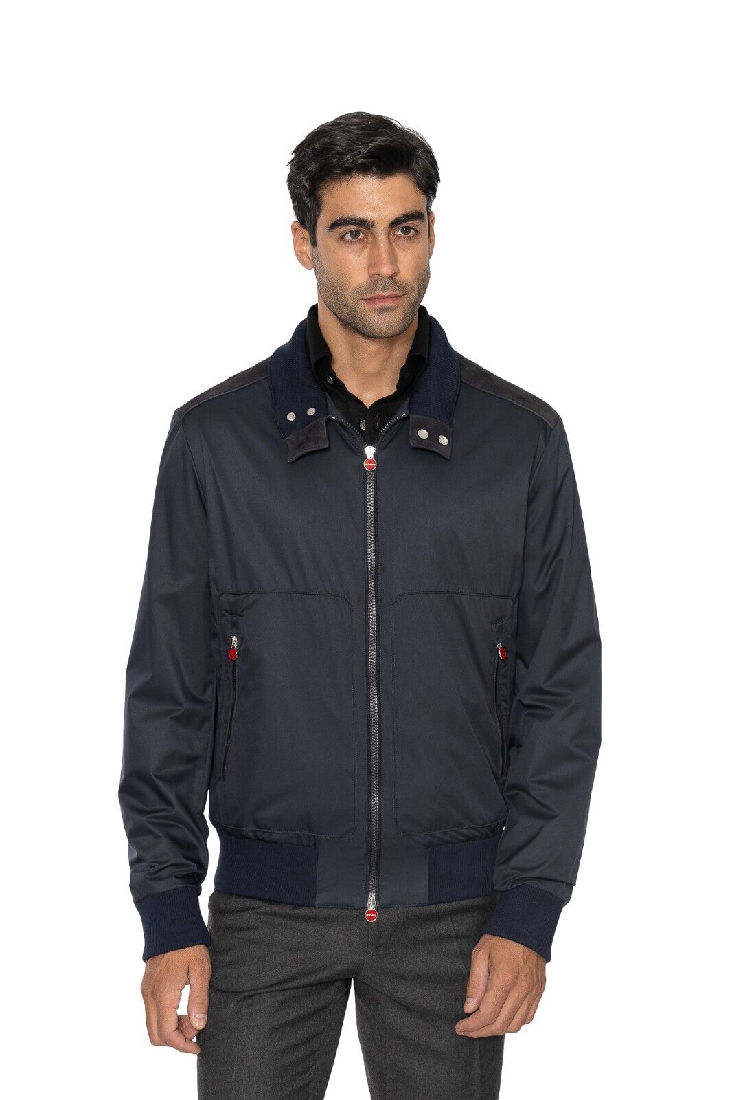 $4600 KITON Blue Navy Bomber Jacket Goatskin Sude / Poly 42 US / 52 EU
