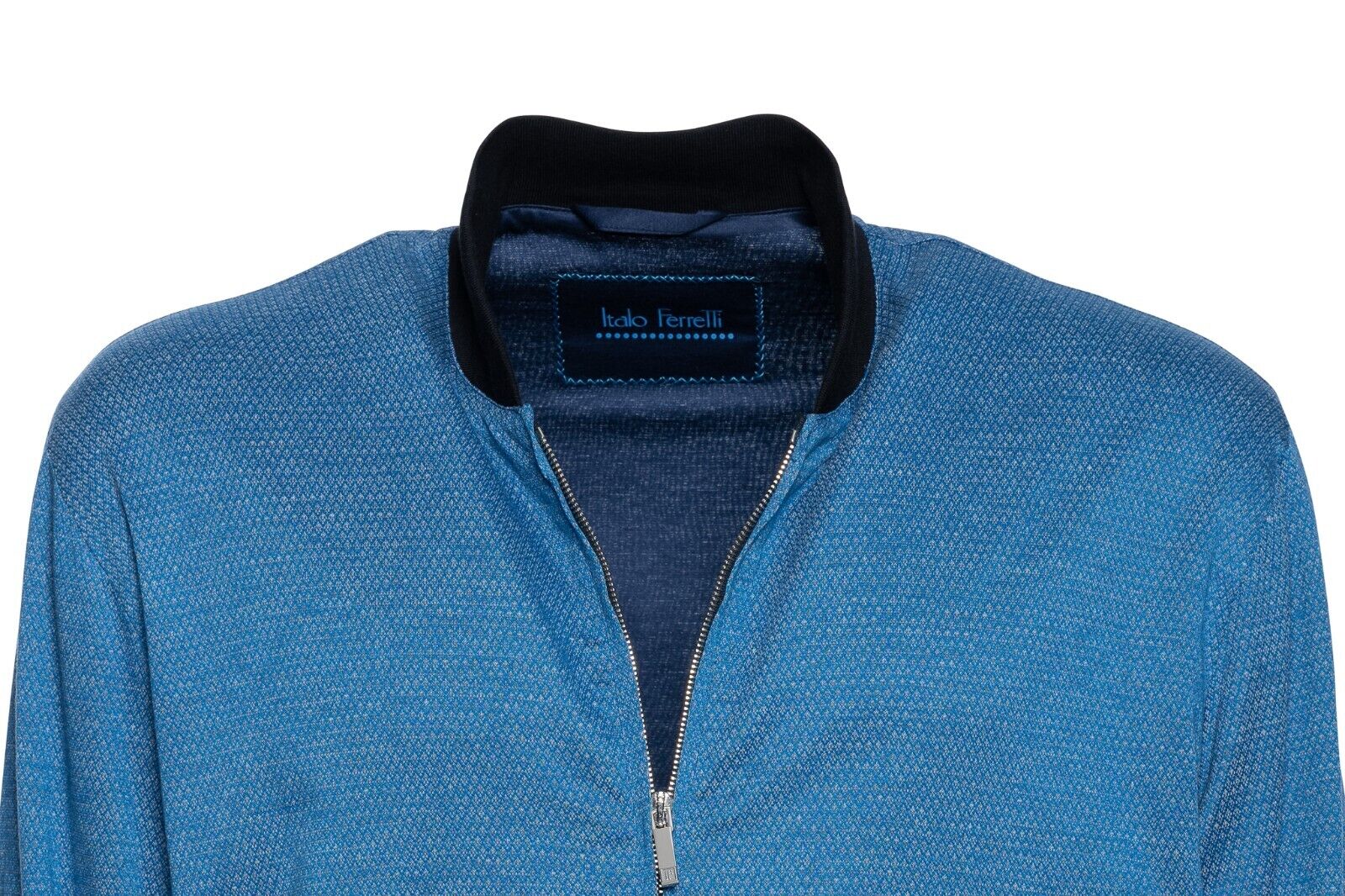 1300$ LUXURY ITALO FERRETTI Bomber Jacket Blue Cotton LISLE Size L BIJAN