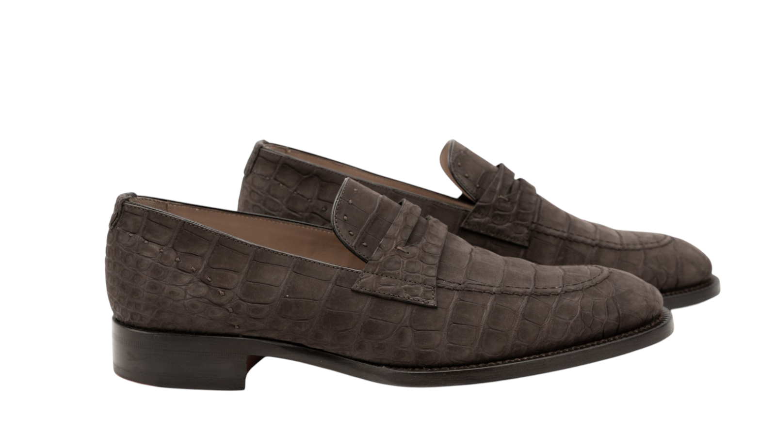 ISAIA NAPOLI Alligator Nabuk Brown Penny Loafer Shoes 9 UK / 10 US / 43 IT