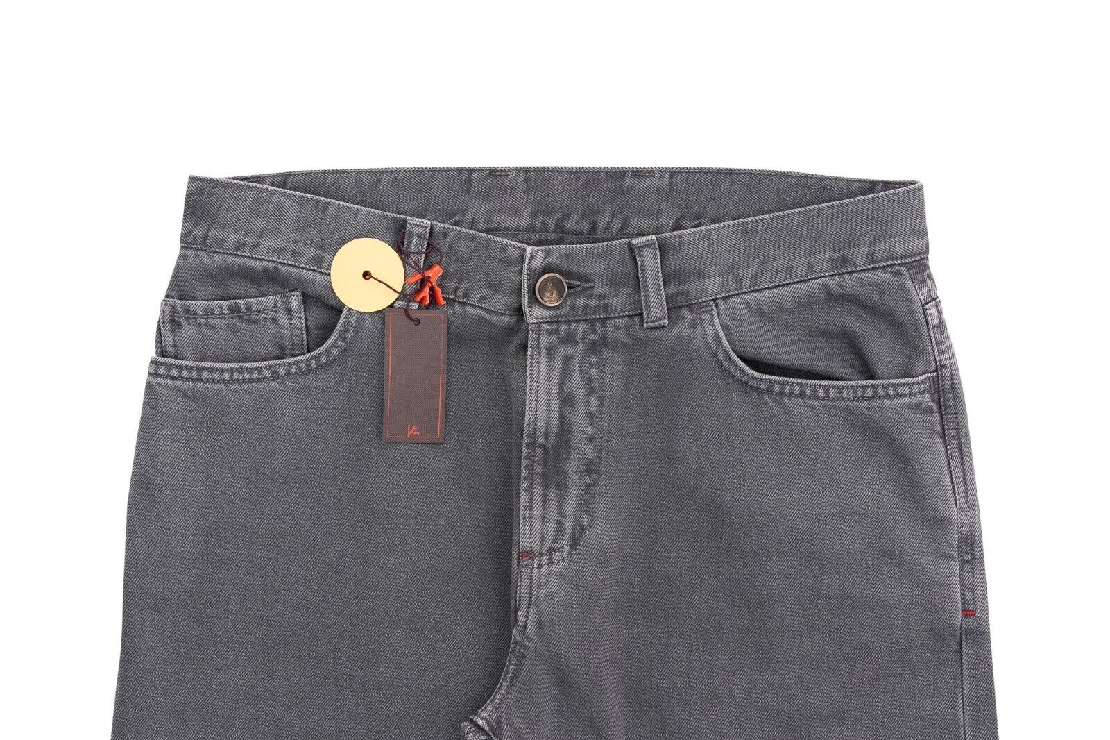 690$ ISAIA "Barchetta Denim" Trouser Pant Drill Dyed Cotton Gray  34 US / 50 EU