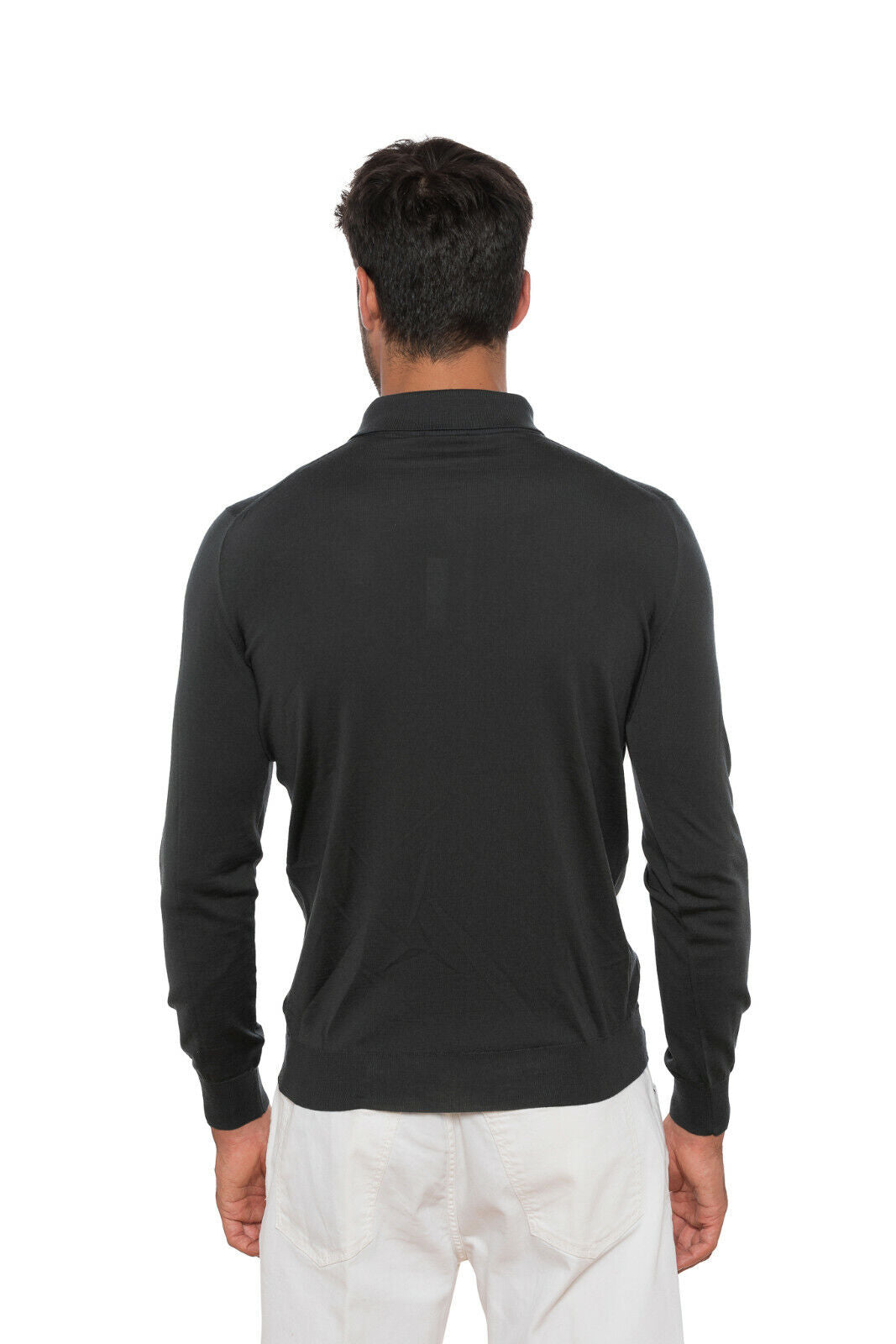 Italian Luxury Knitwear SVEVO PARMA KITON Polo Sweater Dark Grey Fine Wool Slim