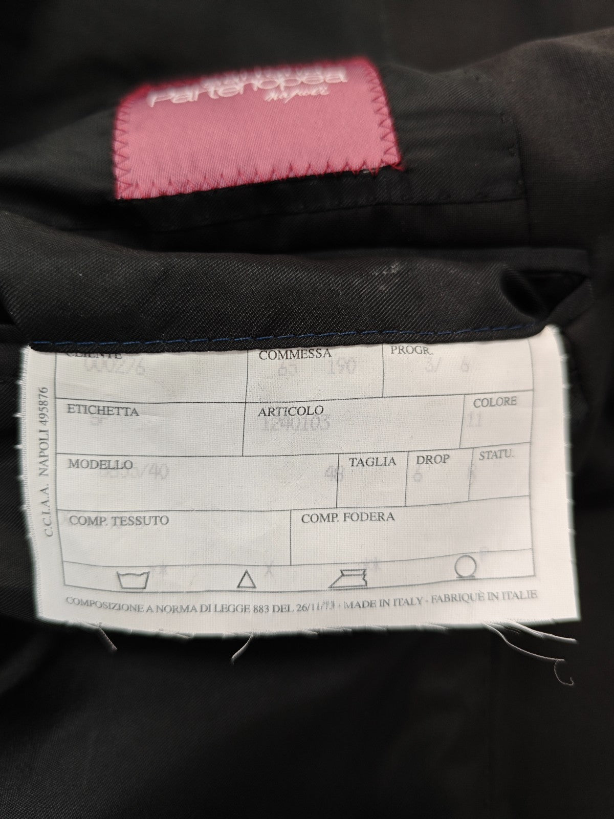 $2500 SARTORIA PARTENOPEA NAPOLI Handmade Black Suit Wool 38 US / 48 EU 6R