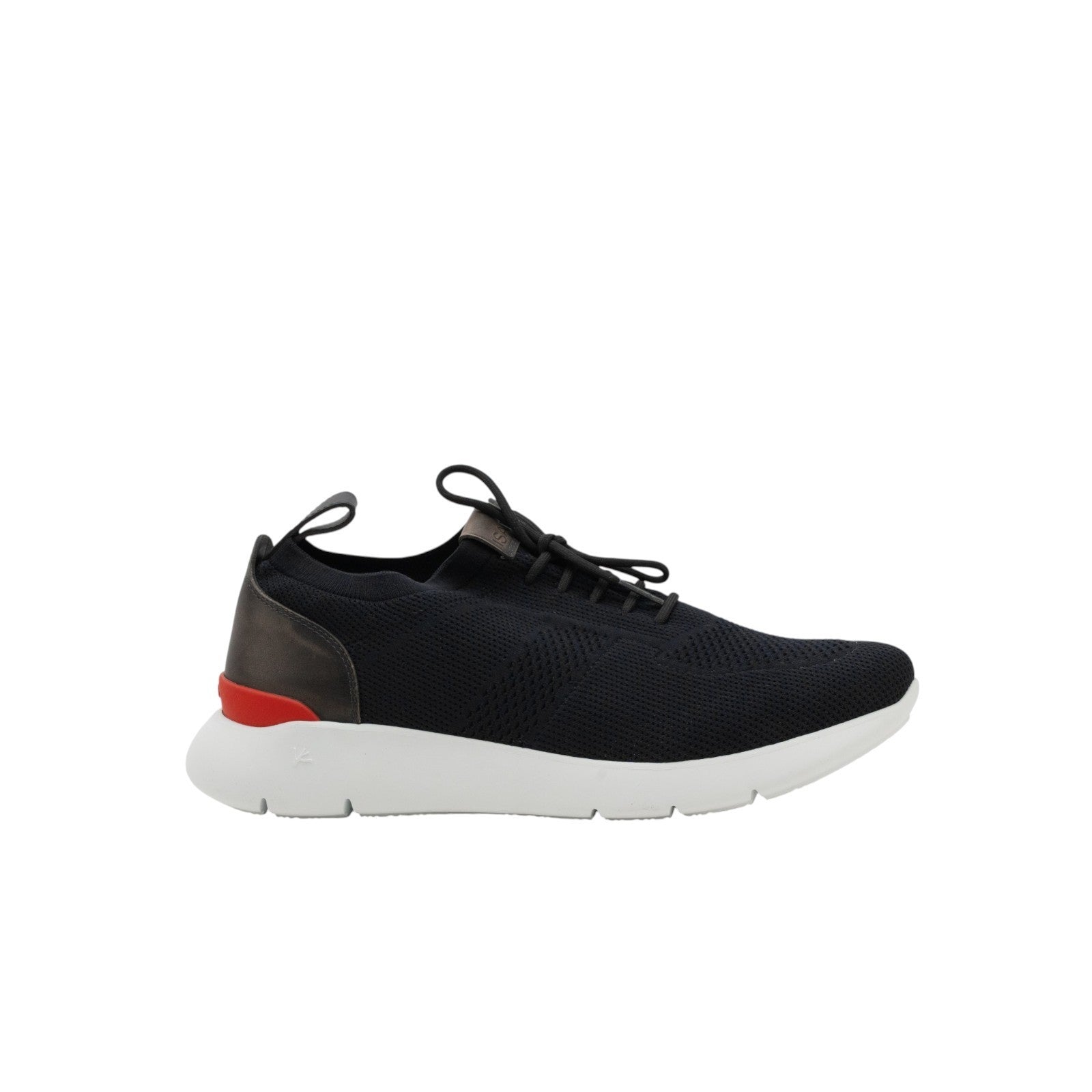 ISAIA NAPOLI Black Luxury Knit Fabric & Leather Sneakers Shoes Comfort